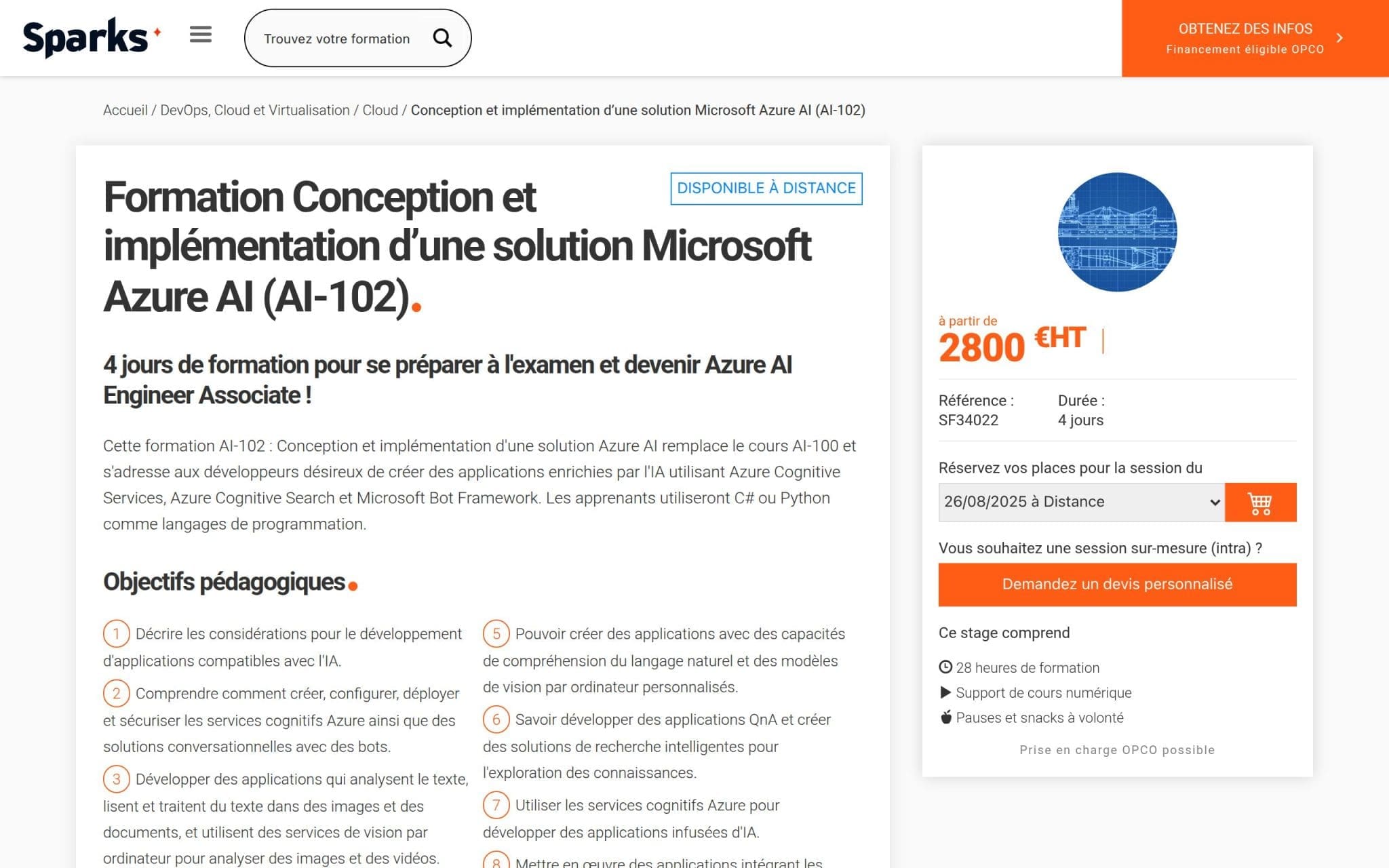 Formation Conception et implémentation d’une solution Microsoft Azure AI (AI-102) - Sparks