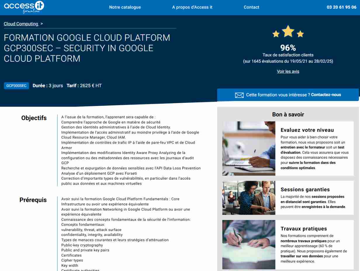Formation Google Cloud Platform GCP300SEC - Access IT