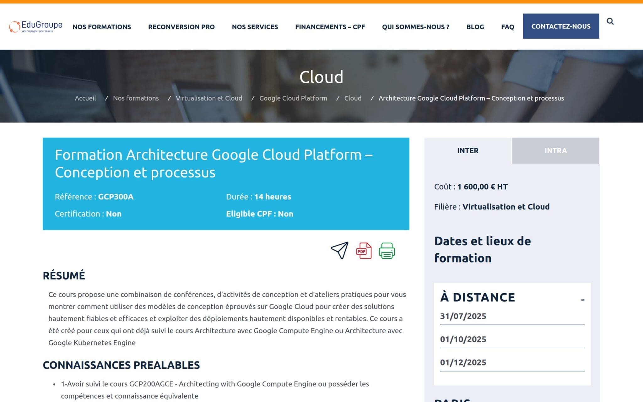 Formation Architecture Google Cloud Platform â Conception et processus - EduGroupe