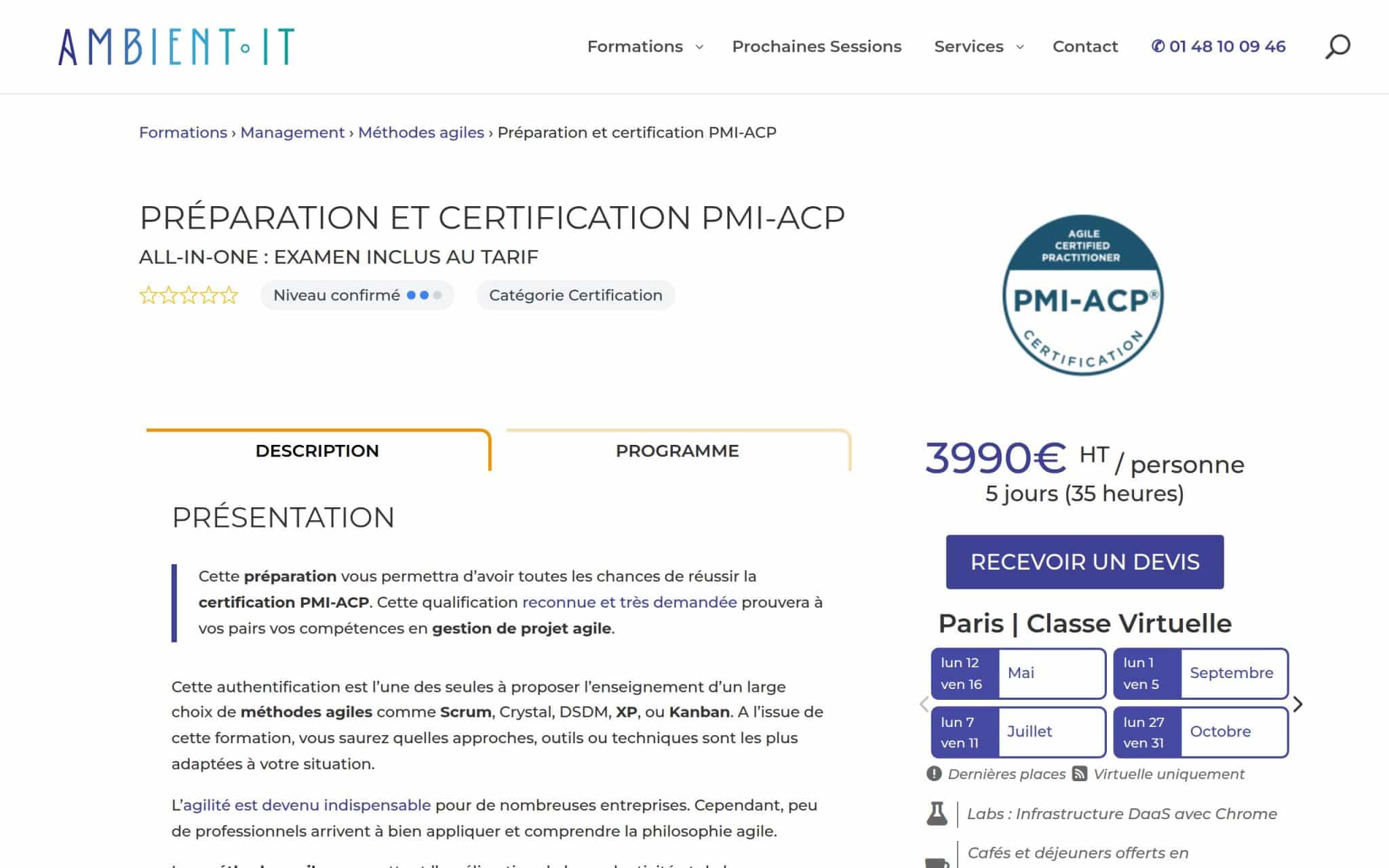 Formation Préparation et certification PMI-ACP - Ambient IT
