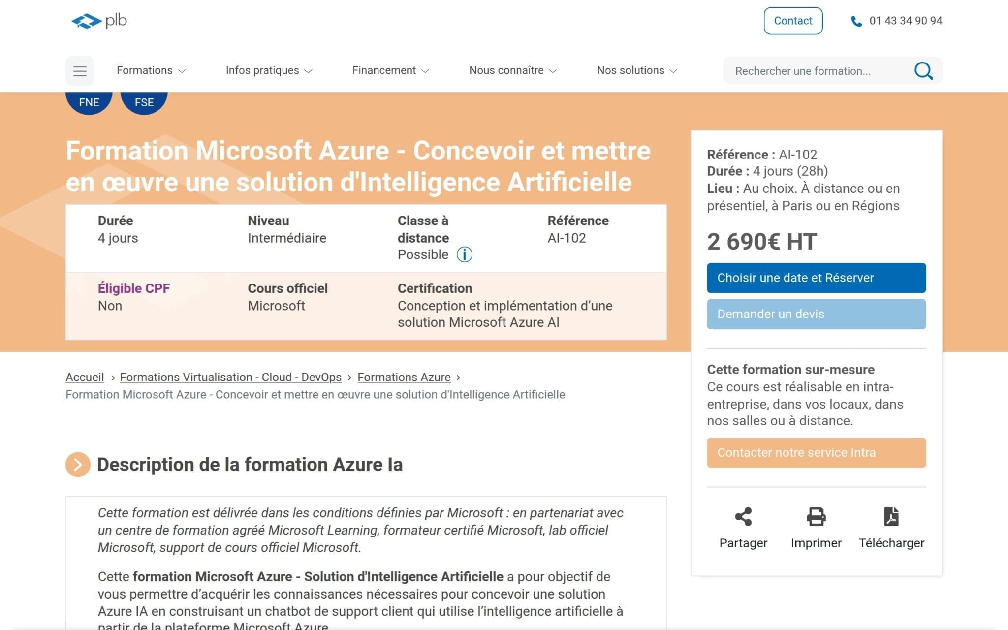 Formation Microsoft Azure - Concevoir et mettre en œuvre une solution d'Intelligence Artificielle - Plb Consultant