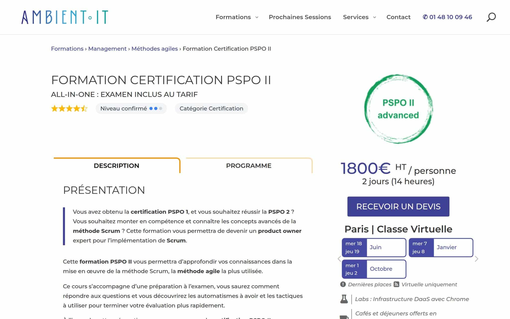 Formation Certification PSPO II - Ambient IT