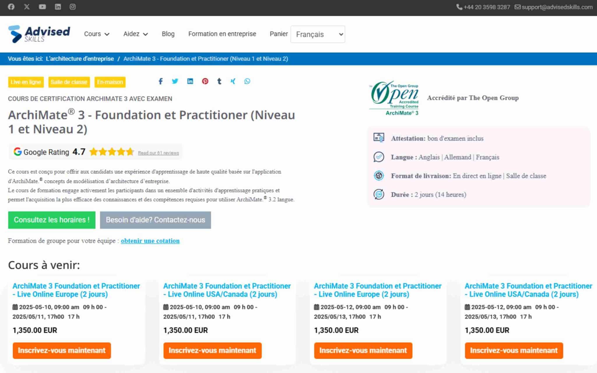ArchiMate 3 - Foundation et est Practitioner - Advised Skills