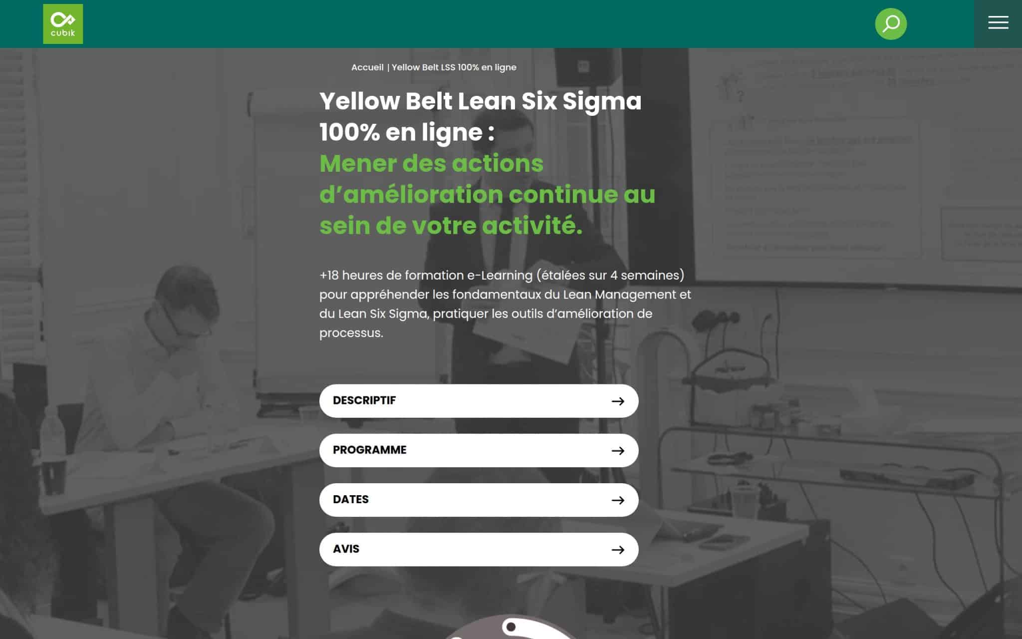Yellow Belt Lean Six Sigma 100% en ligne - cubik