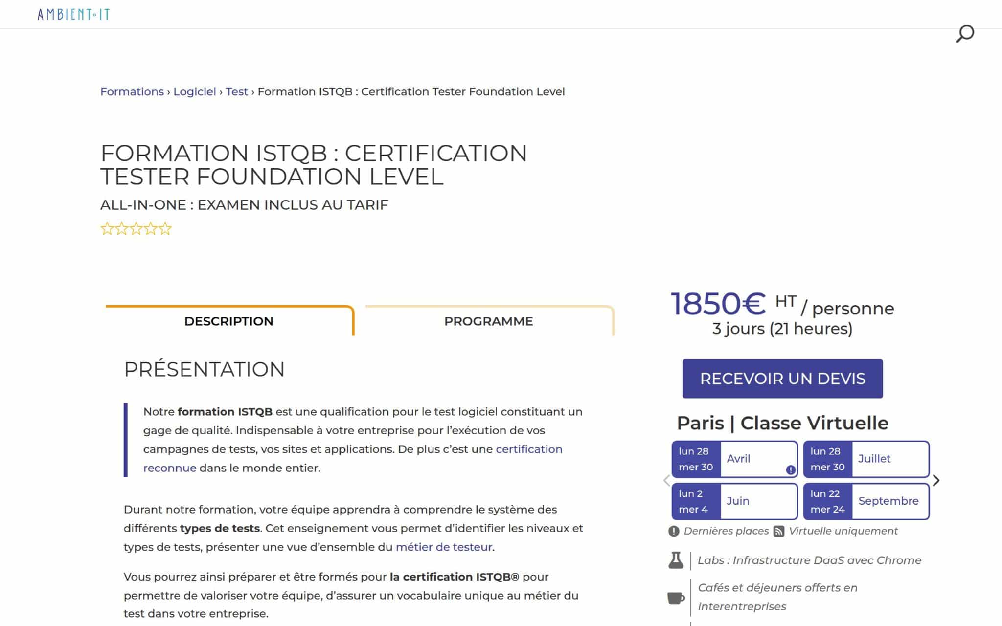 Formation Préparation à la Certification ISTQB - Ambient IT