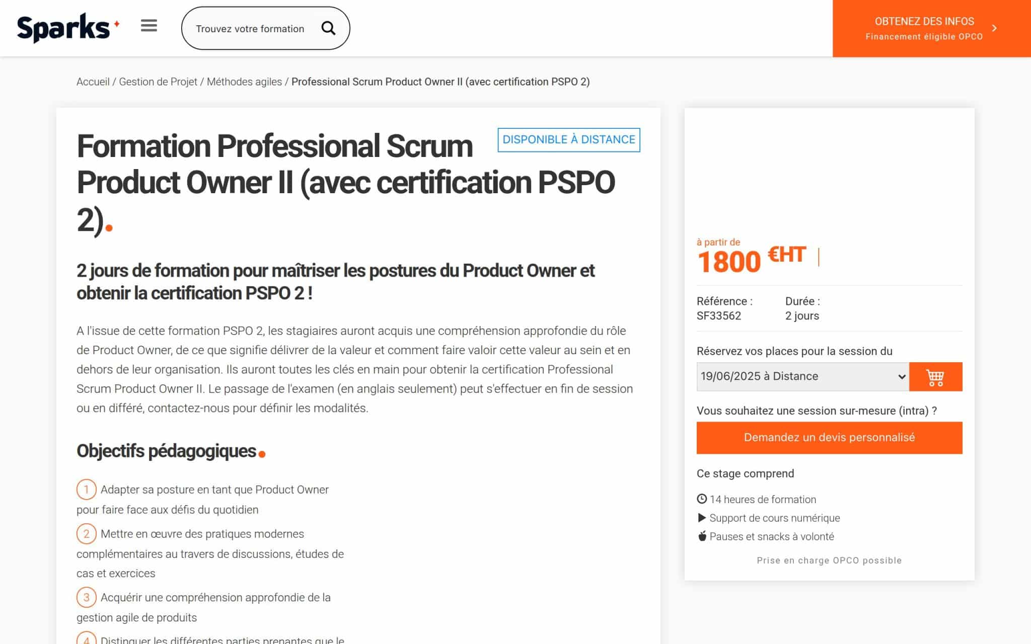 Formation Professional Scrum Product Owner II - Sparks