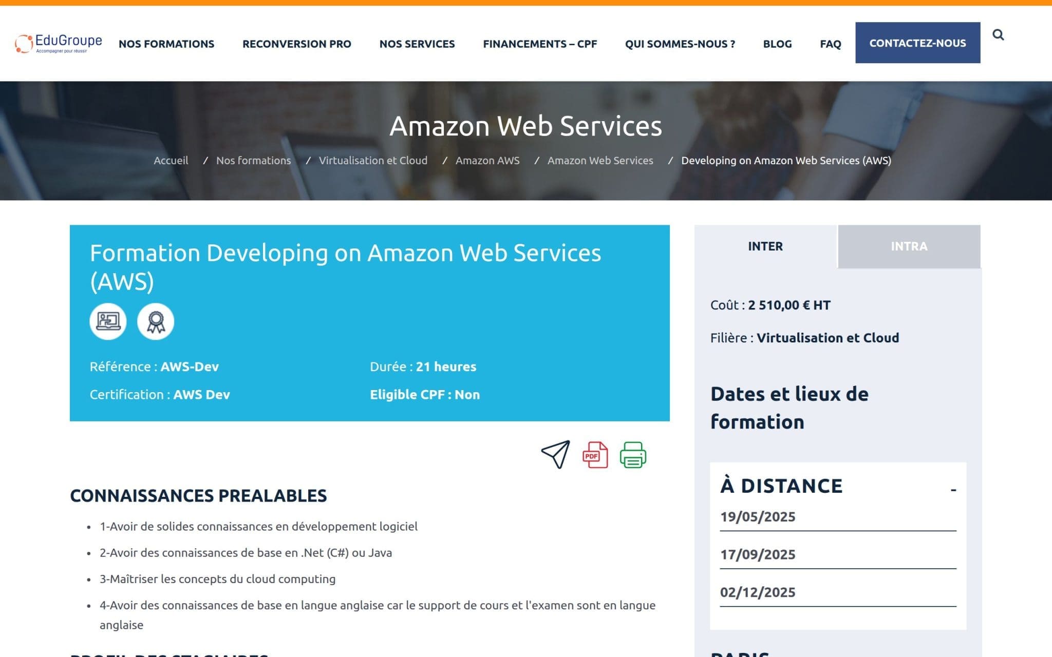 Formation Developing on Amazon Web Services (AWS) - EduGroupe