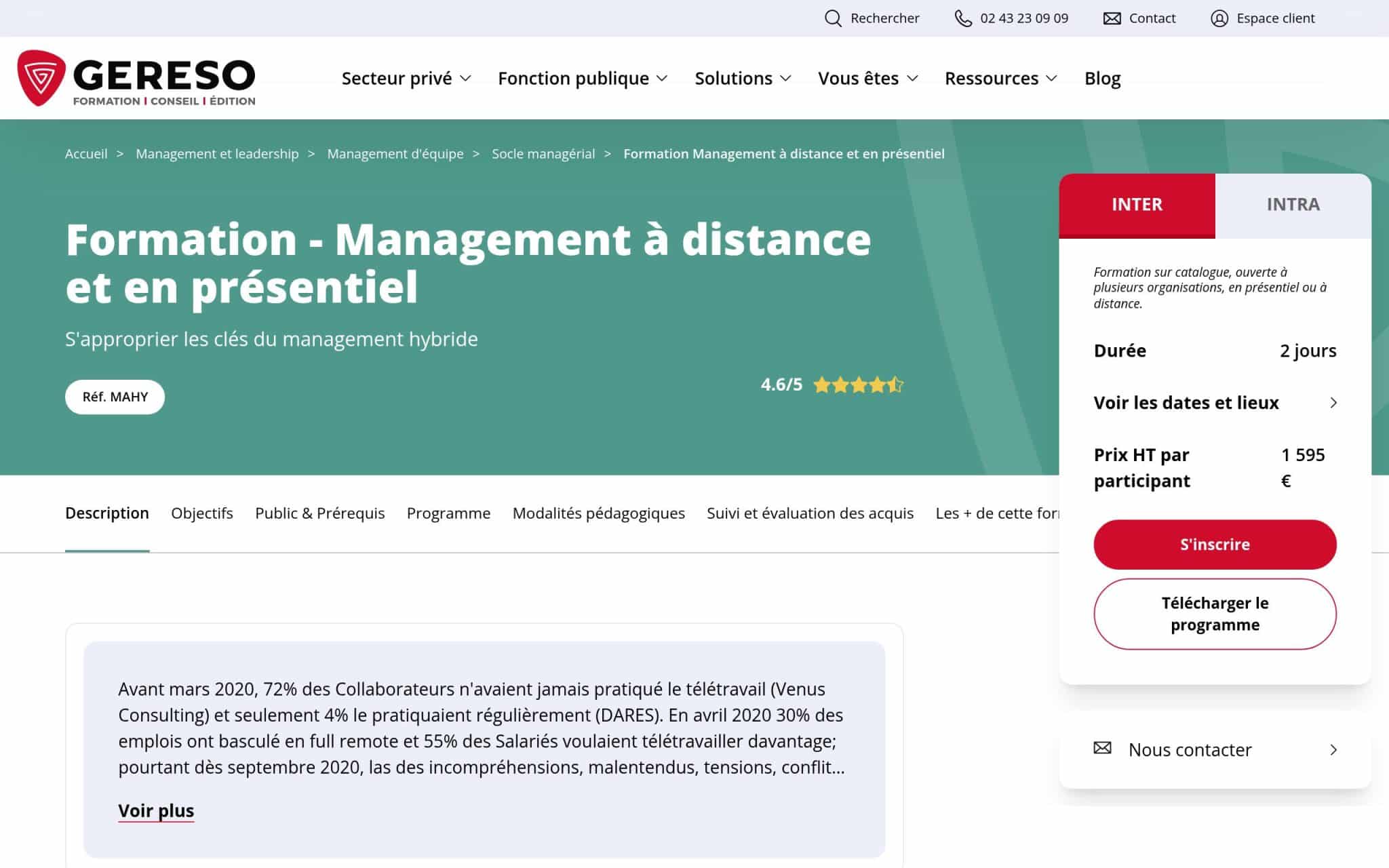 Formation - Management à distance et en présentiel - Gereso