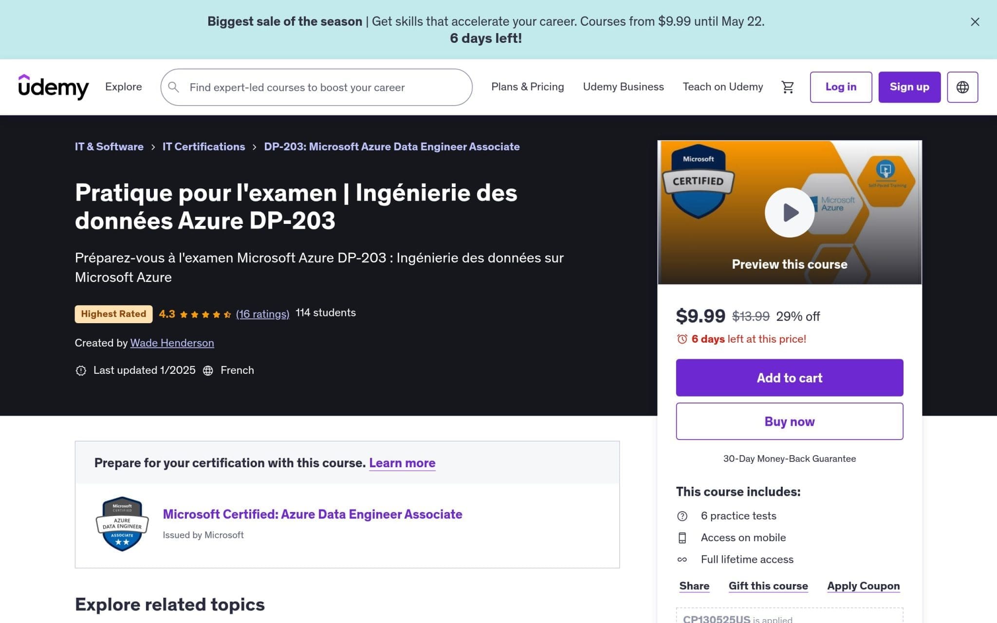 Pratique pour l'examen | Ingénierie des données Azure DP-203 - Udemy