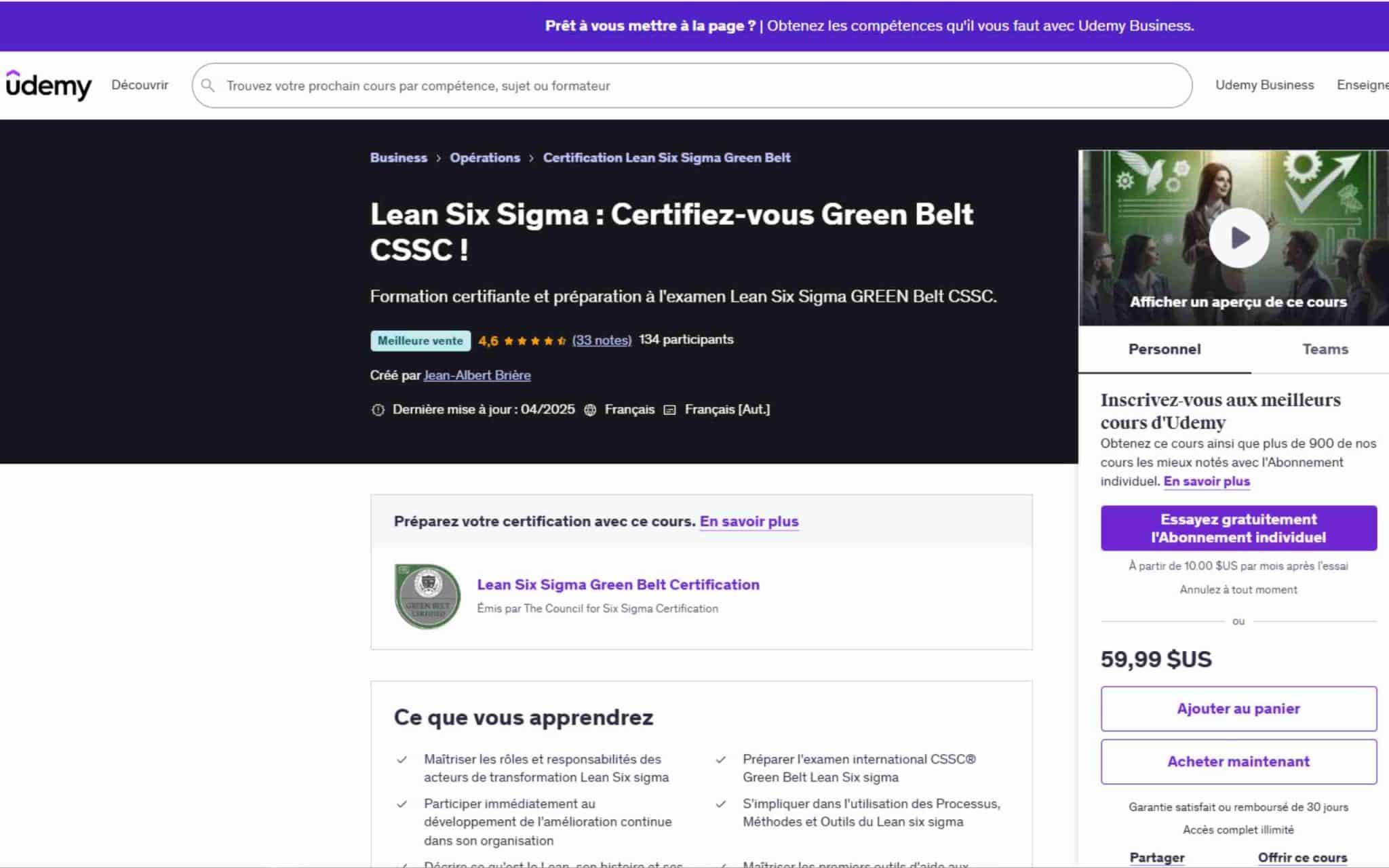 Lean Six Sigma : Certifiez-vous Green Belt CSSC ! - Udemy