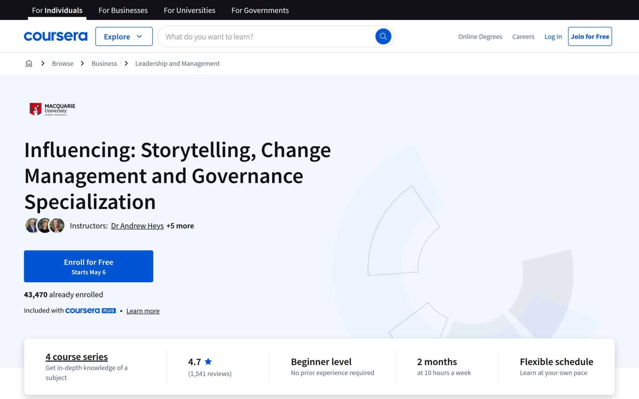 Spécialisation Influencer : La narration, la gestion du changement et la gouvernance - Coursera