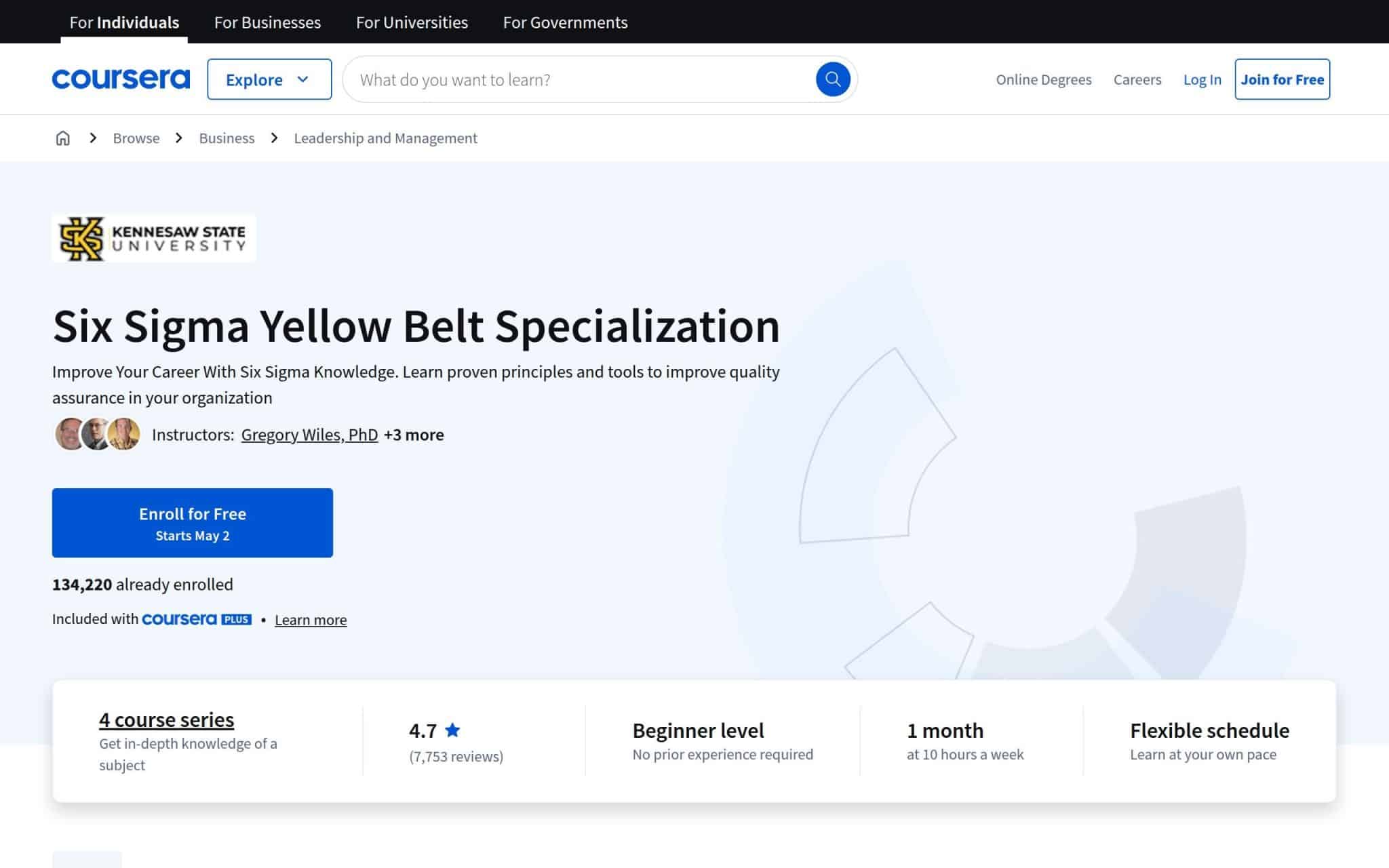 Spécialisation Ceinture jaune Six Sigma - Coursera
