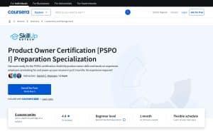 Spécialisation Product Owner Certification PSPO I  – Coursera