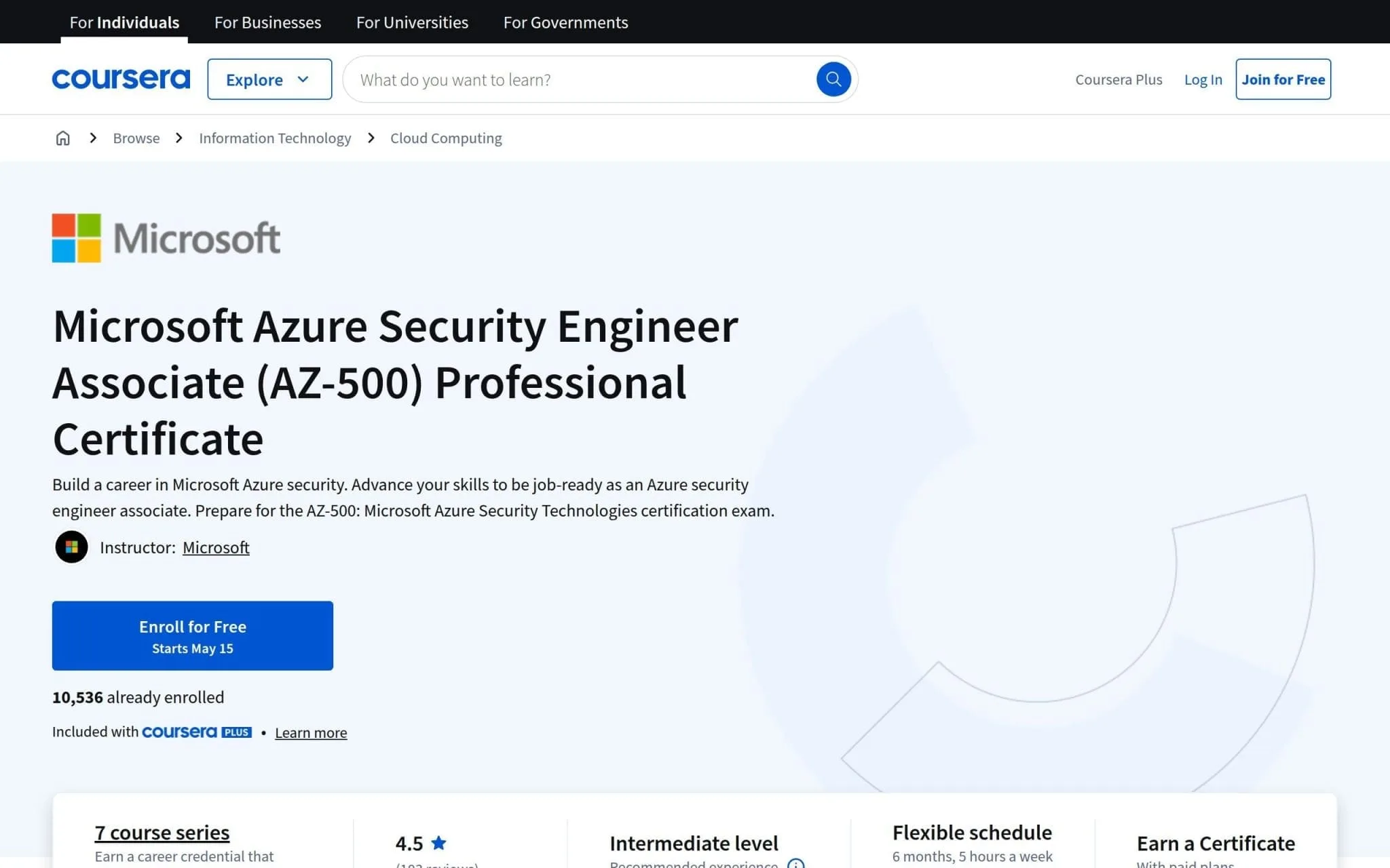 Ingénieur associé en sécurité Microsoft Azure (AZ-500) Certificat Professionnel - Coursera