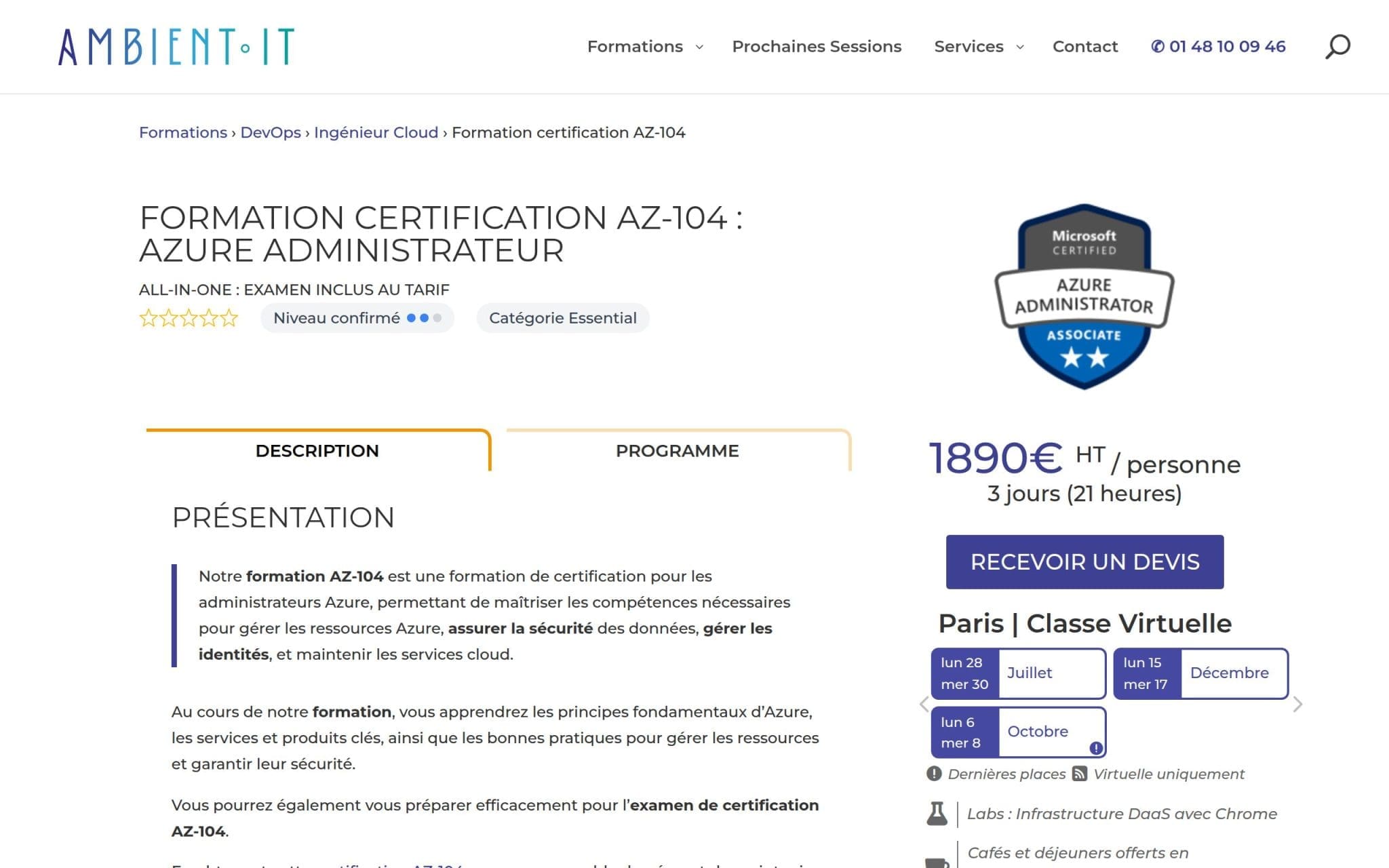 Formation préparation certification AZ-104 : Azure Administrateur - Ambient IT