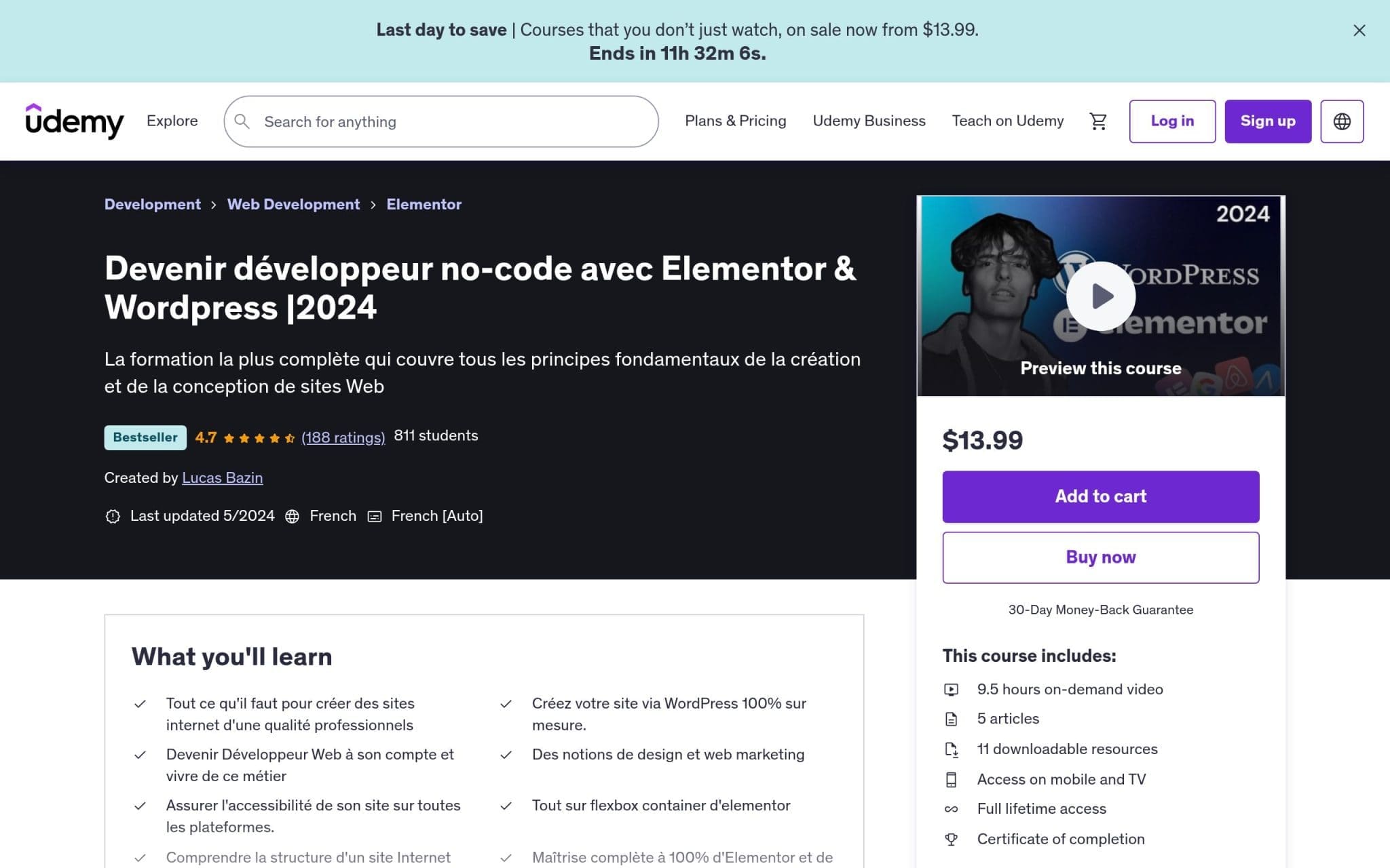Devenir développeur no-code avec Elementor & Wordpress - Udemy