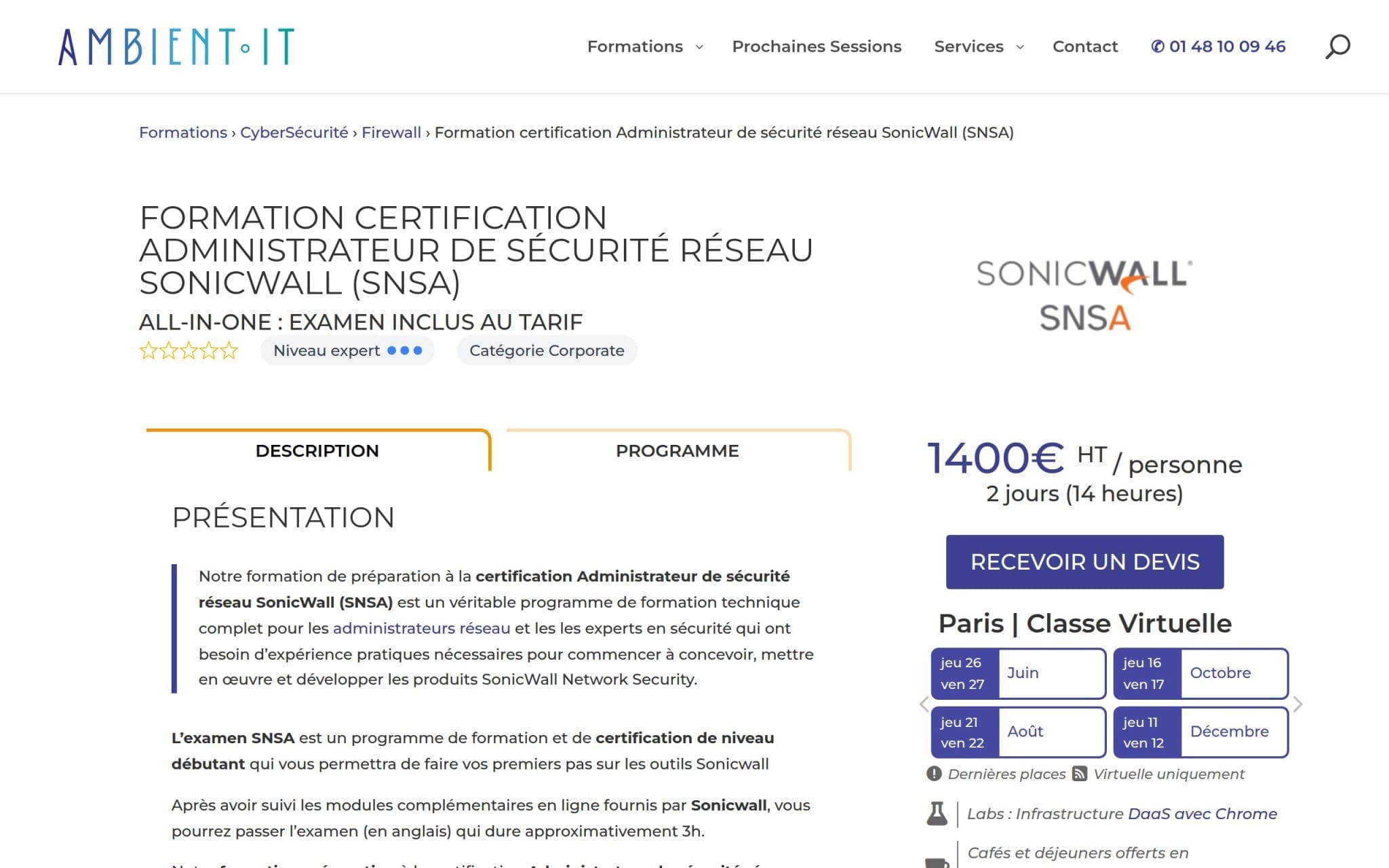 Formation certification Administrateur de sécurité réseau SonicWall (SNSA) - Ambient IT