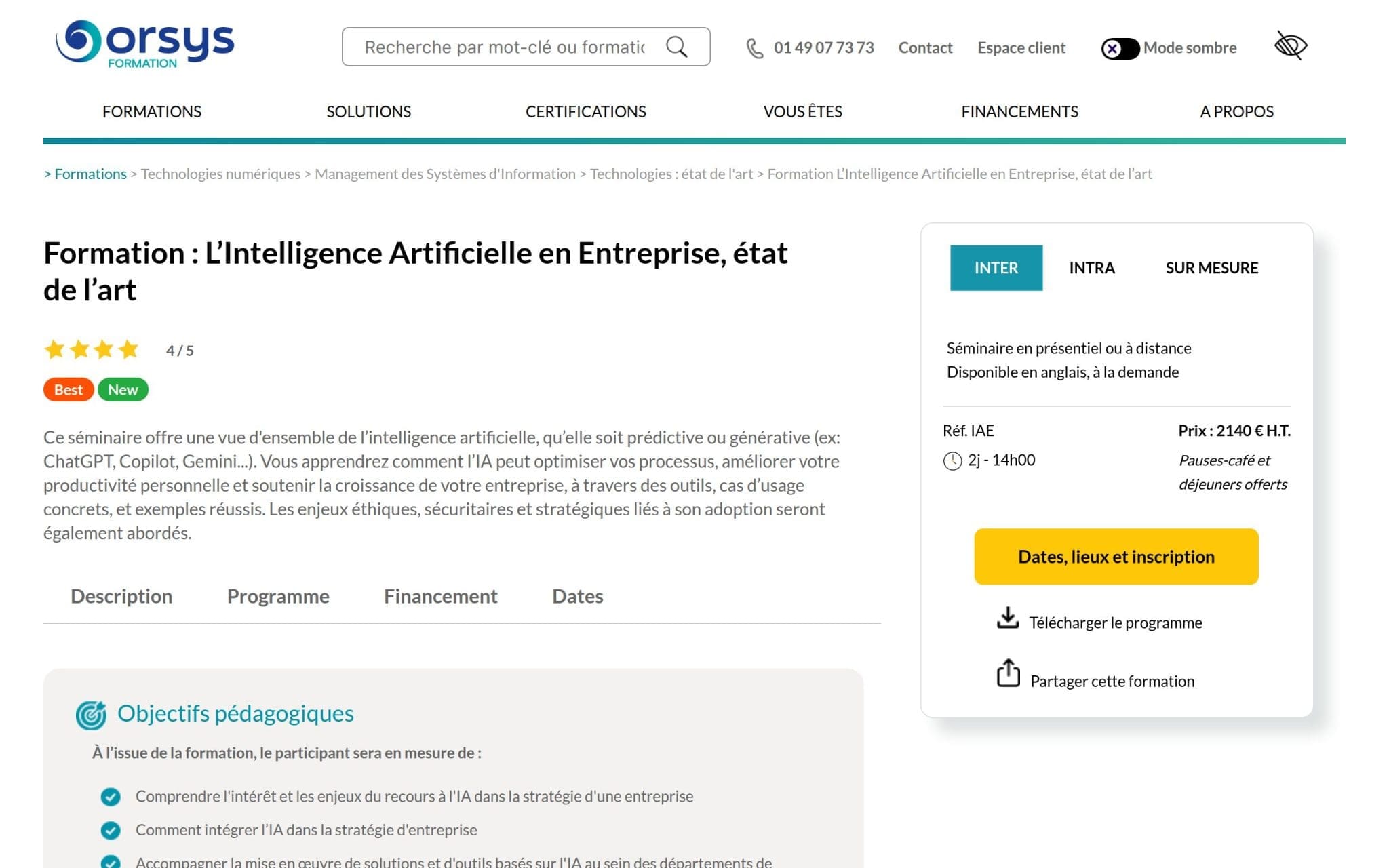 Formation : L’Intelligence Artificielle en Entreprise, état de l’art - Orsys