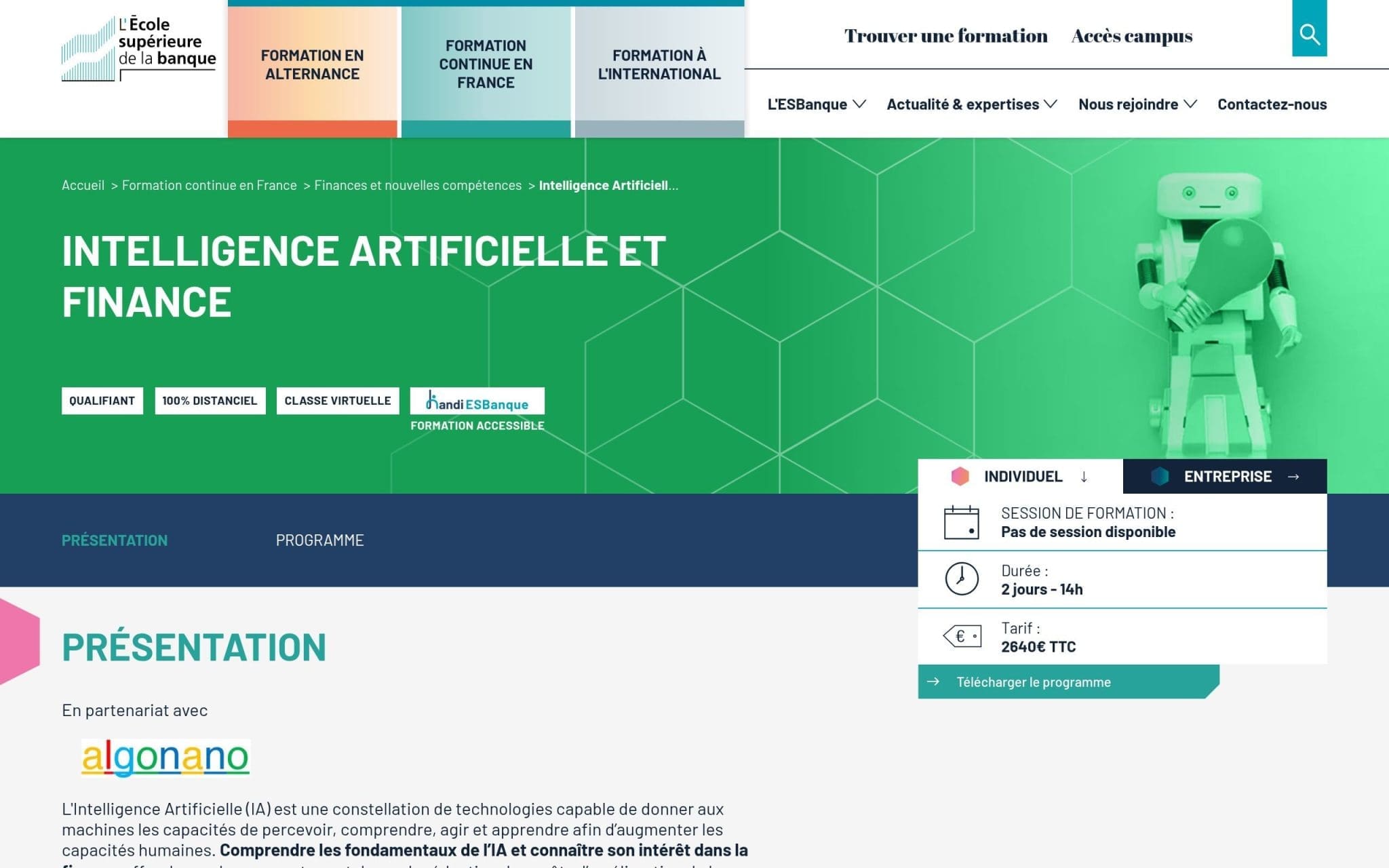 Intelligence Artificielle et finance - École Supérieure de la Banque