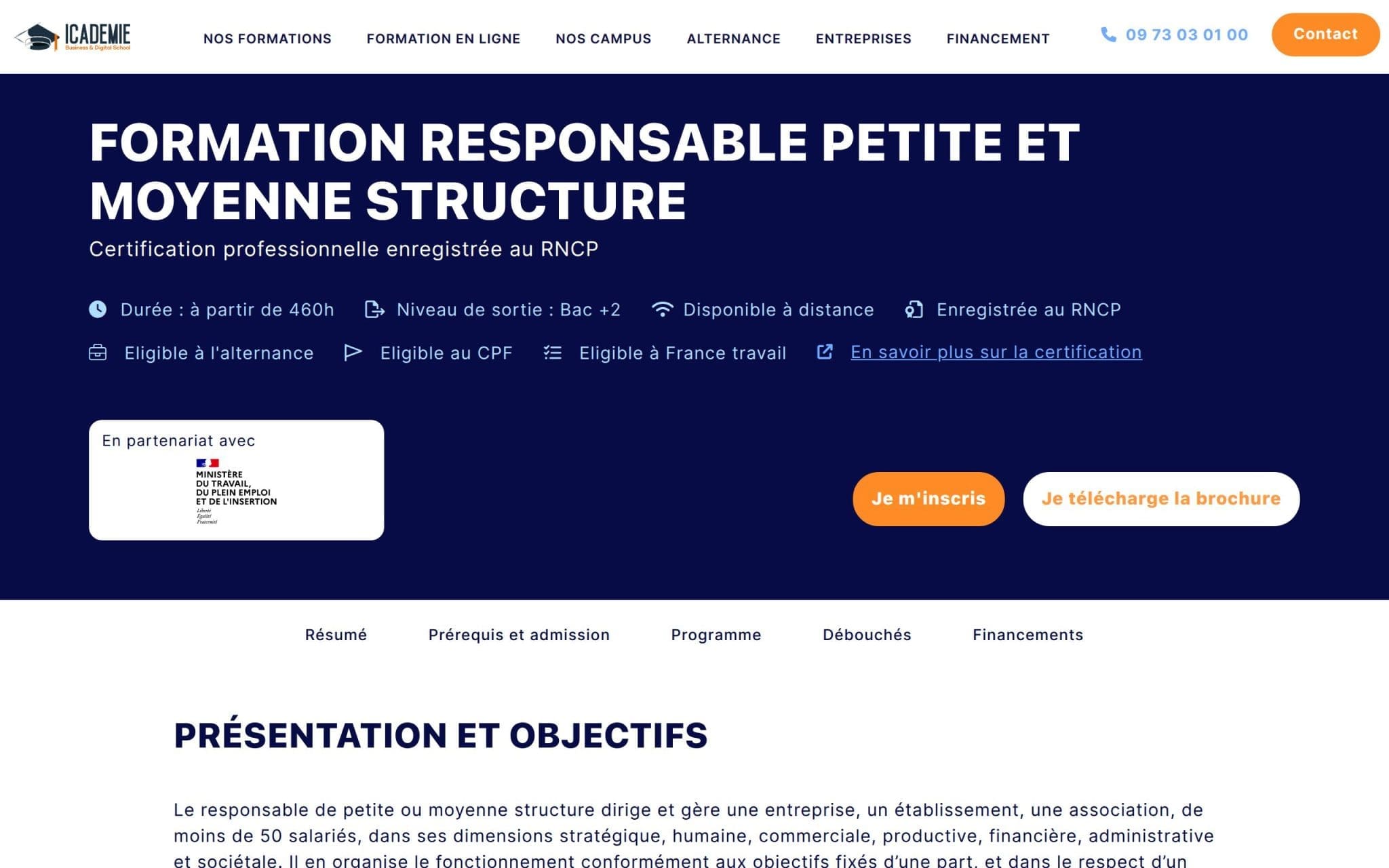 Formation Responsable Petite et Moyenne Structure - Icademie