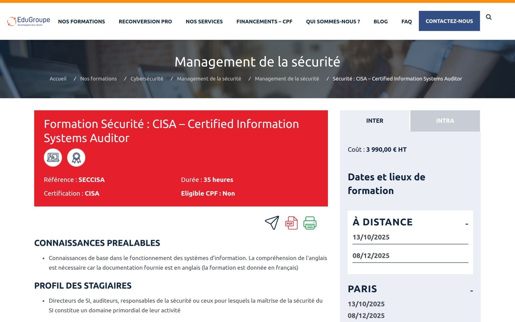 Formation Sécurité : CISA – Certified Information Systems Auditor - EduGroupe