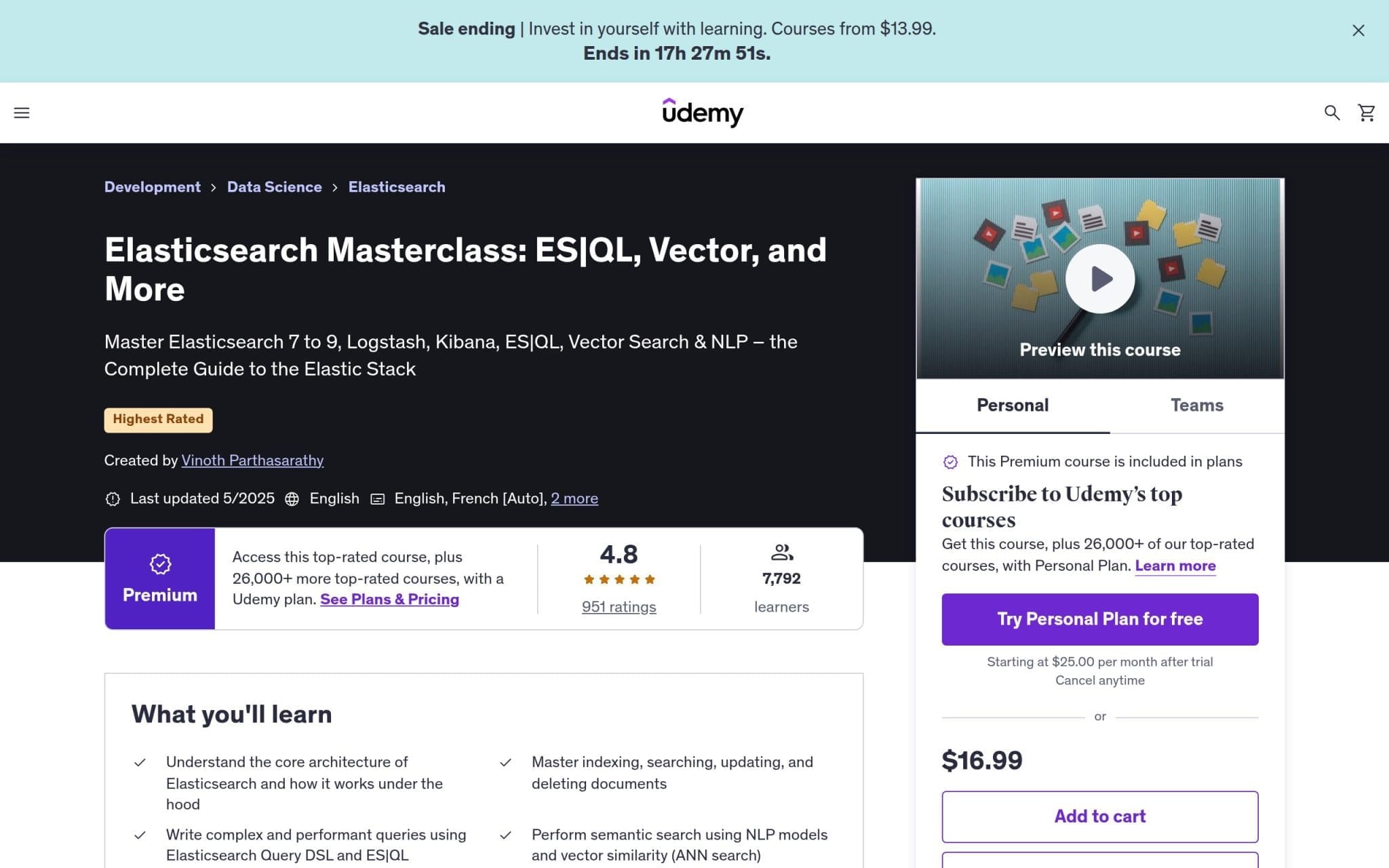 Elasticsearch Masterclass [Incl., Elasticsearch 7 update] - Udemy