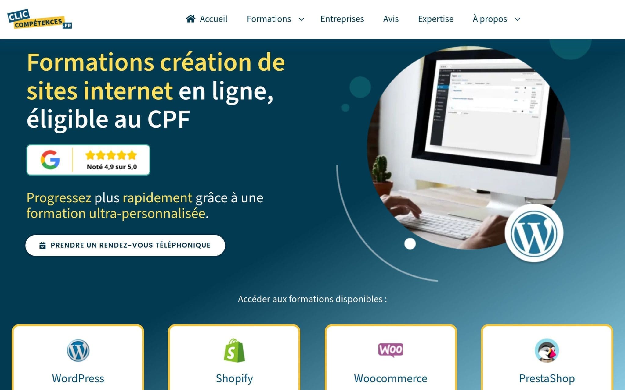 Formation Formations créations de sites internet en ligne, éligible au CPF - Clic Compétences