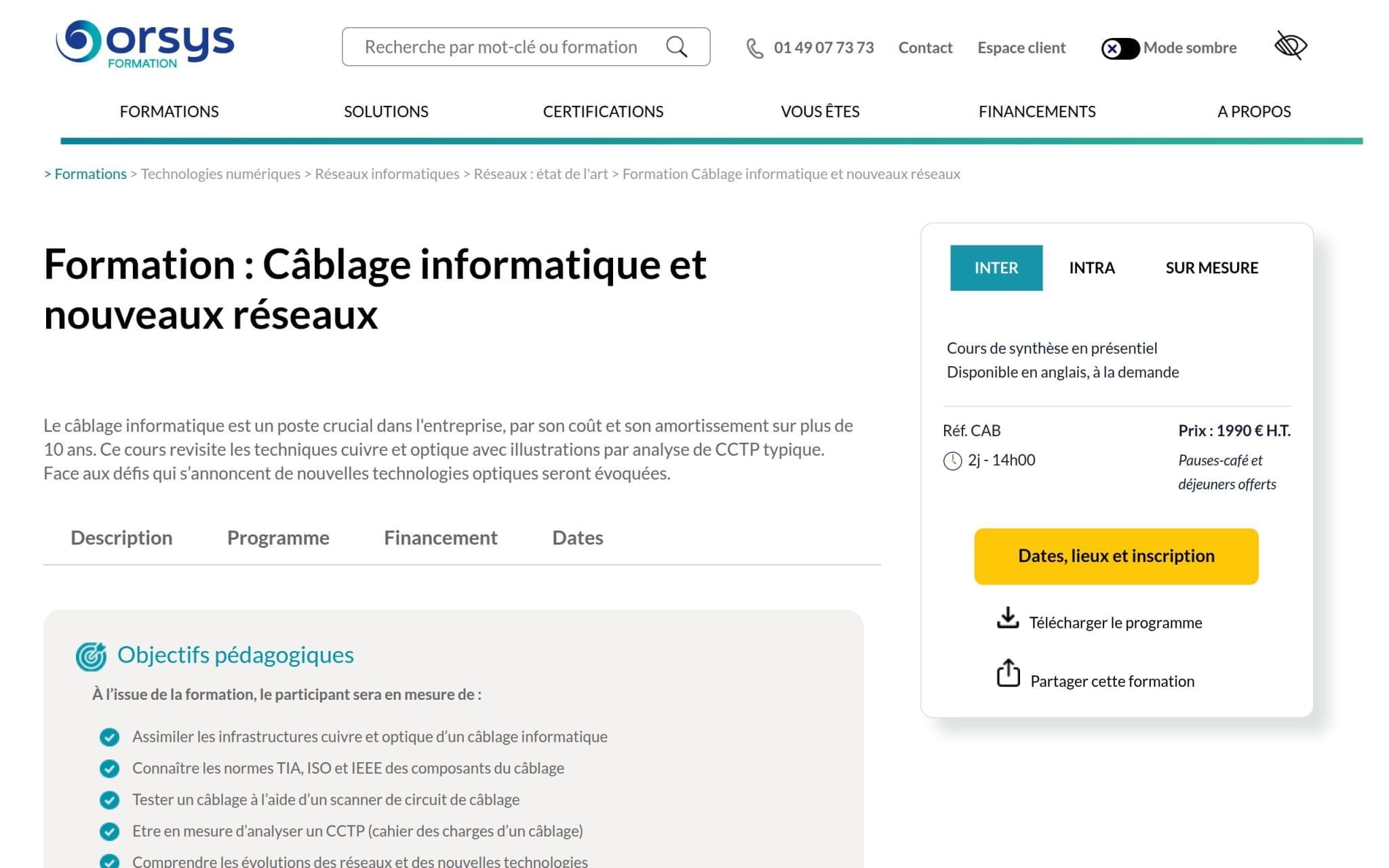 Formation : Cùblage informatique et nouveaux réseaux - Orsys