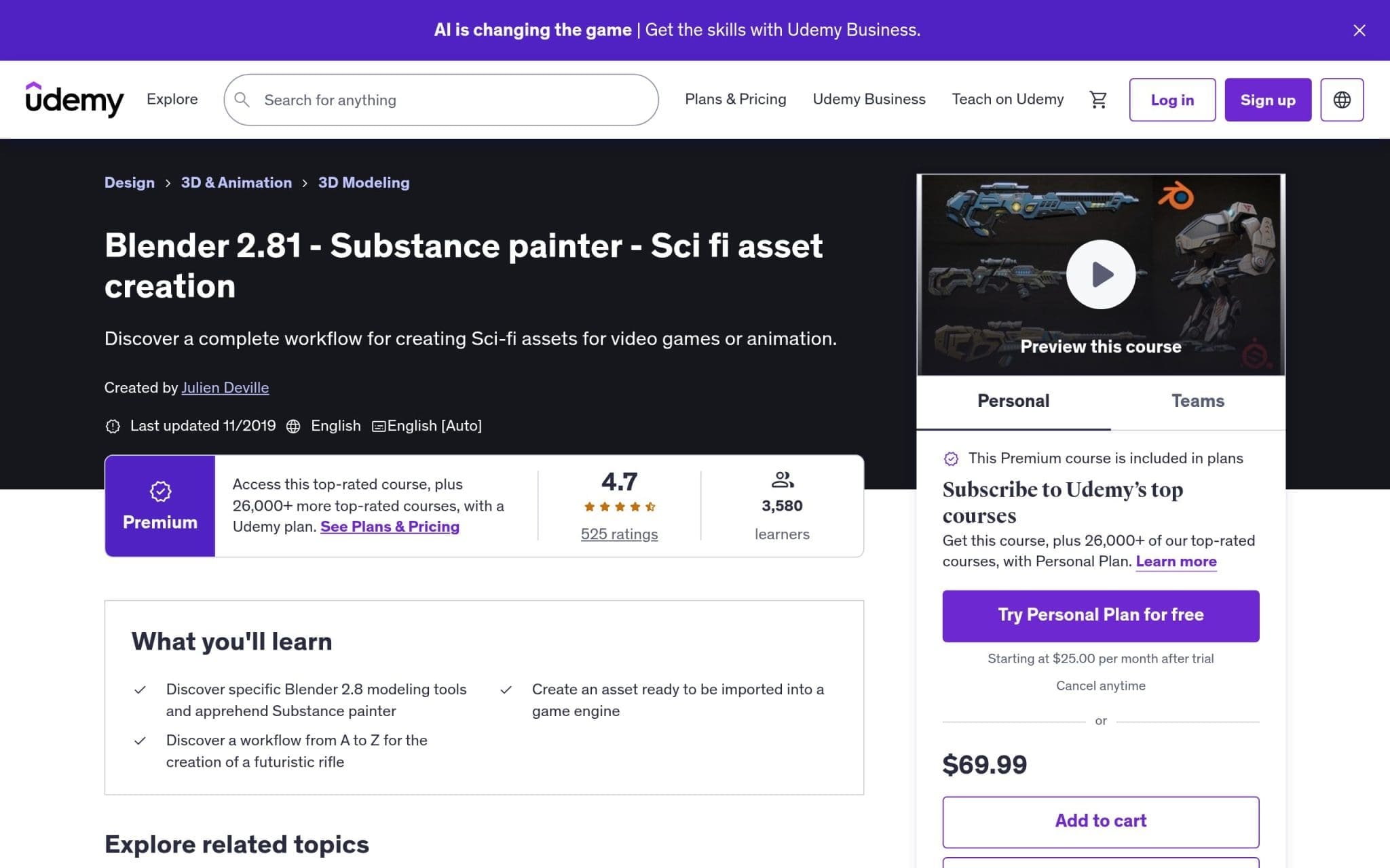 Blender 2.81 - Substance painter - Sci fi asset creation - Udemy