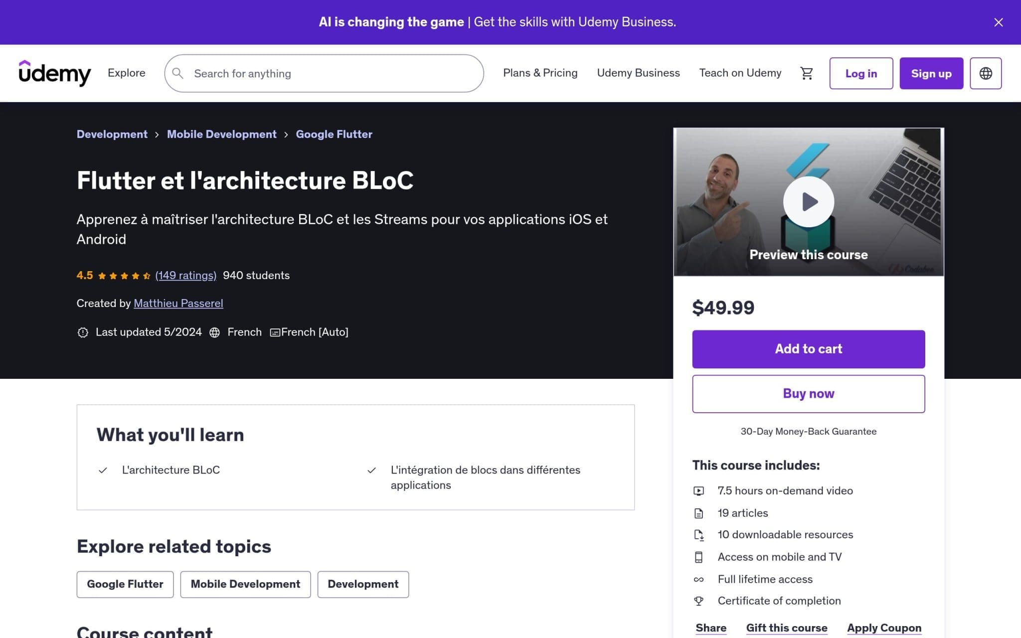 Flutter et l'architecture BLoC - Udemy