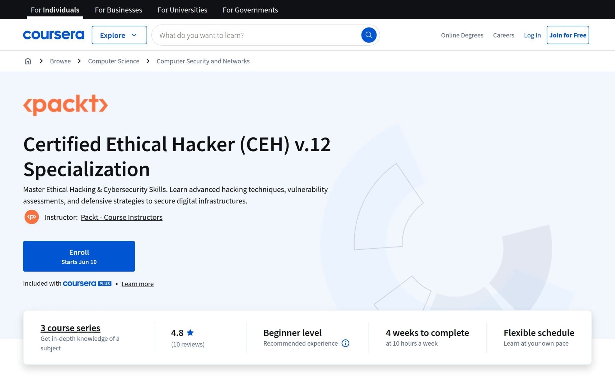 Spécialisation Certified Ethical Hacker - Coursera