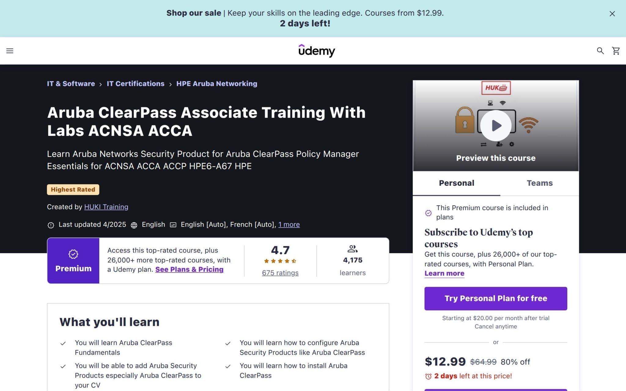 Aruba ClearPass Associate Training With Labs ACNSA ACCA - Udemy