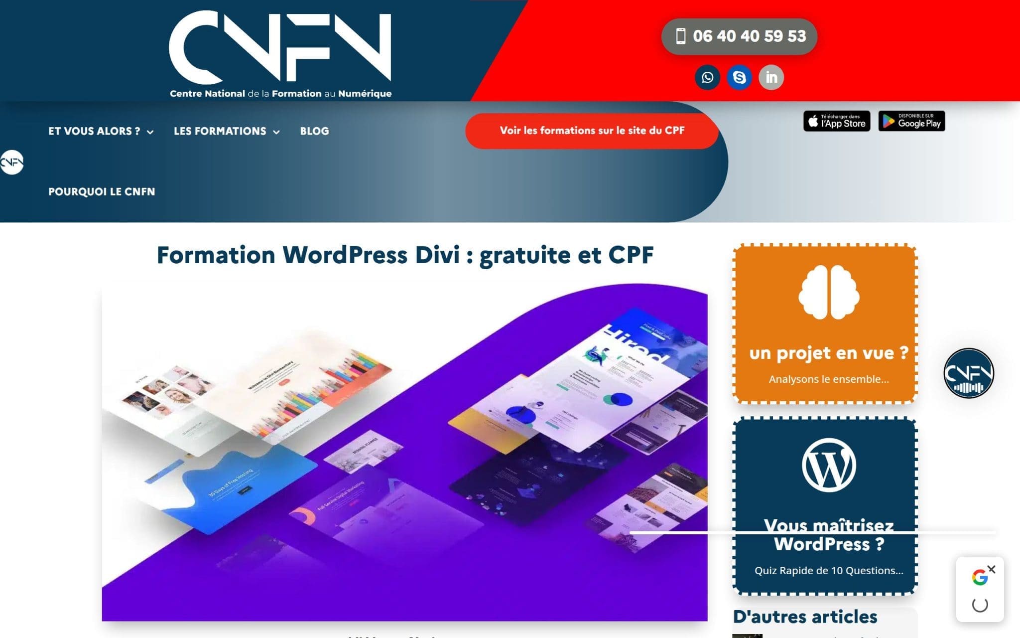 Formation WordPress Divi : gratuite et CPF - cnfn.fr