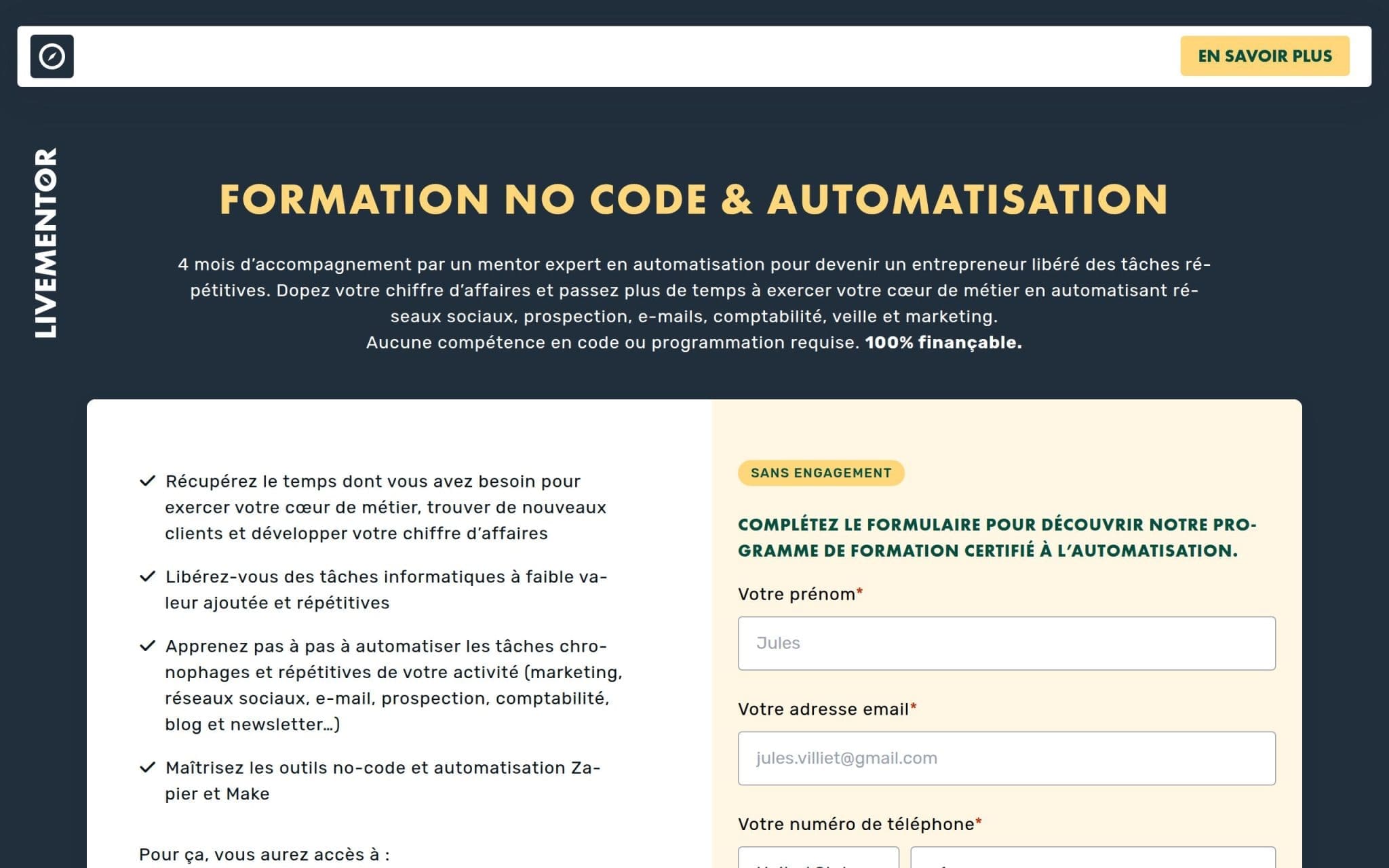 Formation No Code & Automatisation - Livementor