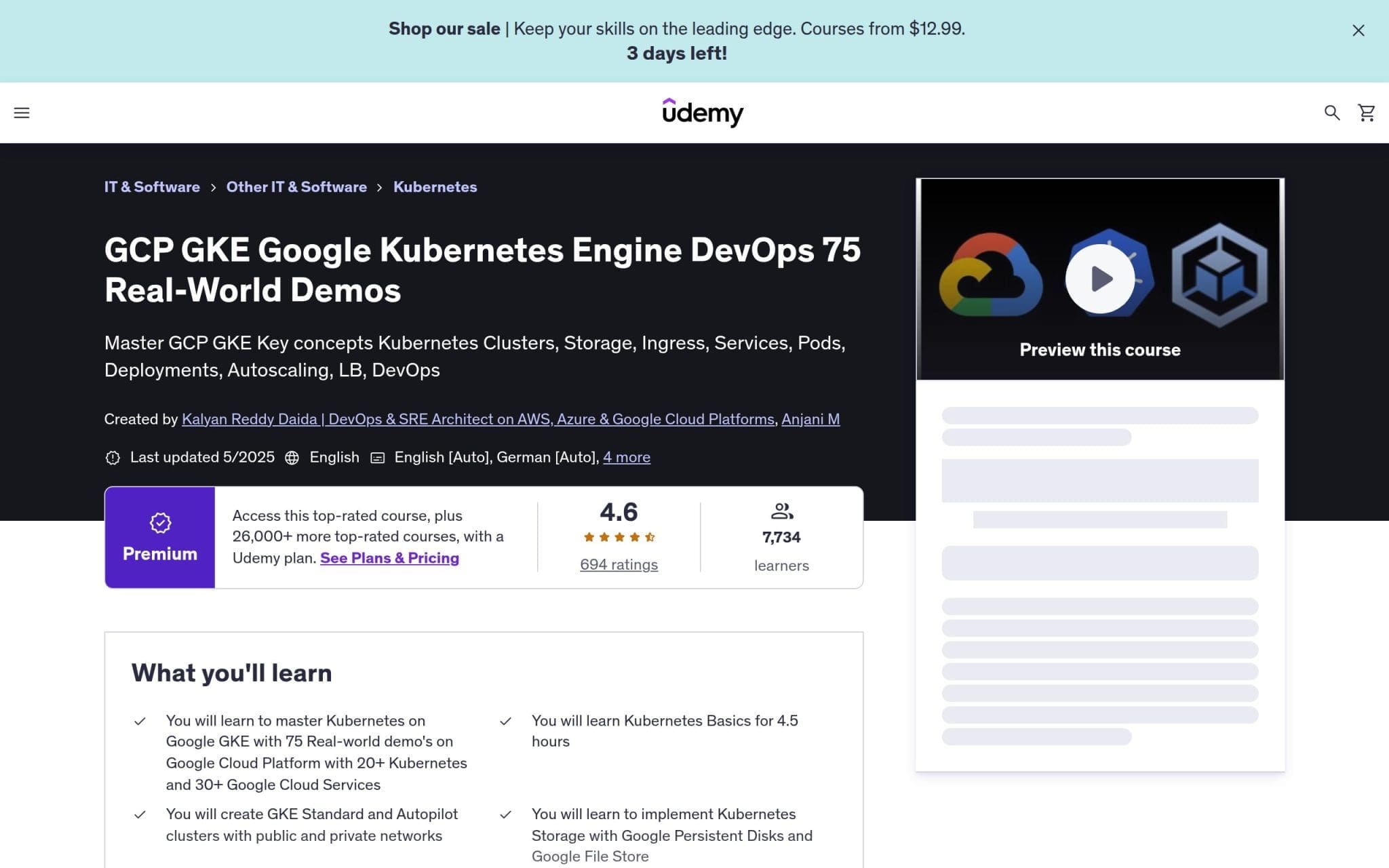 GCP GKE Google Kubernetes Engine DevOps 75 Real - Udemy