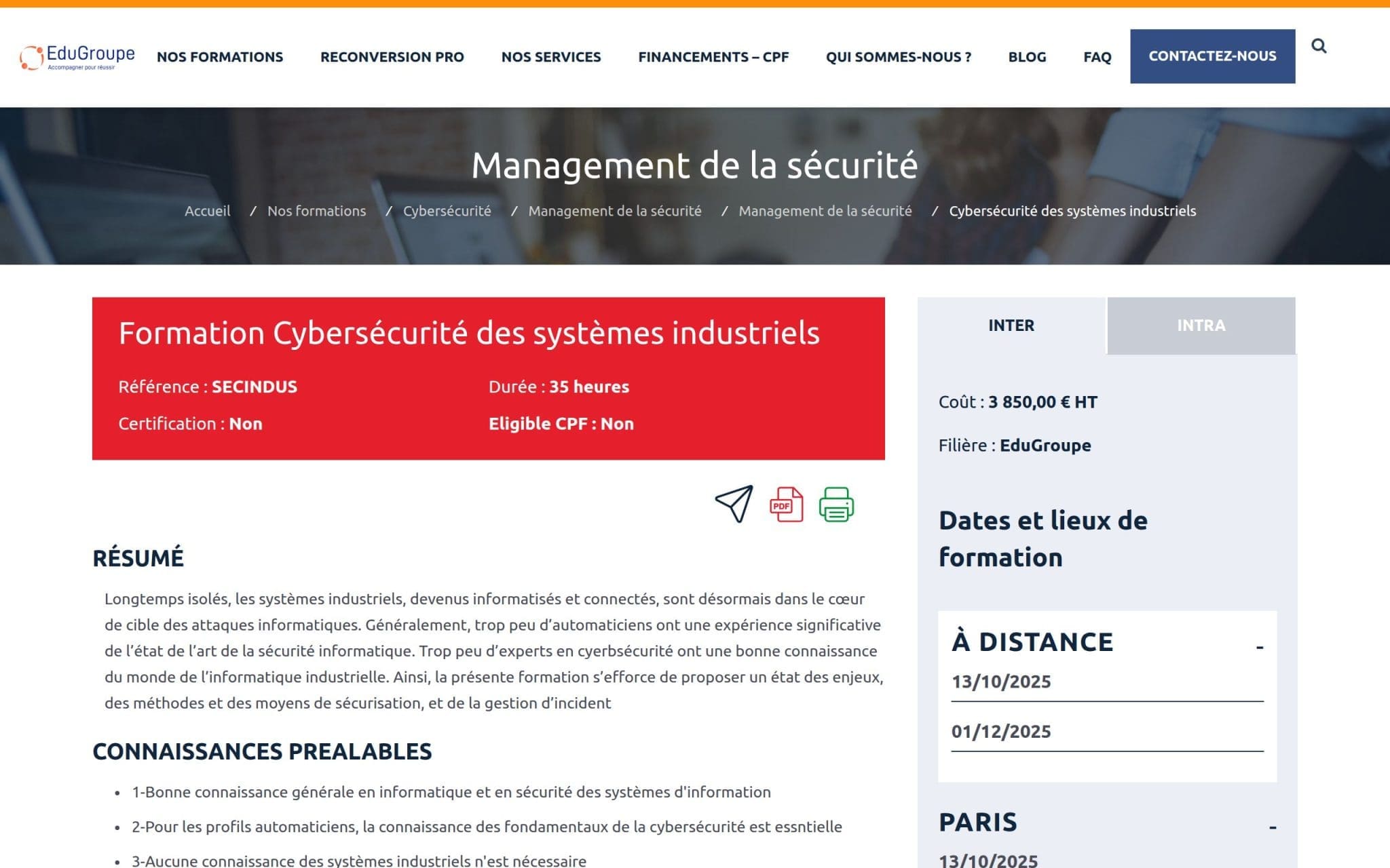 Formation Cybersécurité des systèmes industriels - EduGroupe