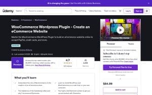 WooCommerce WordPress Plugin – Create an eCommerce Website – Udemy