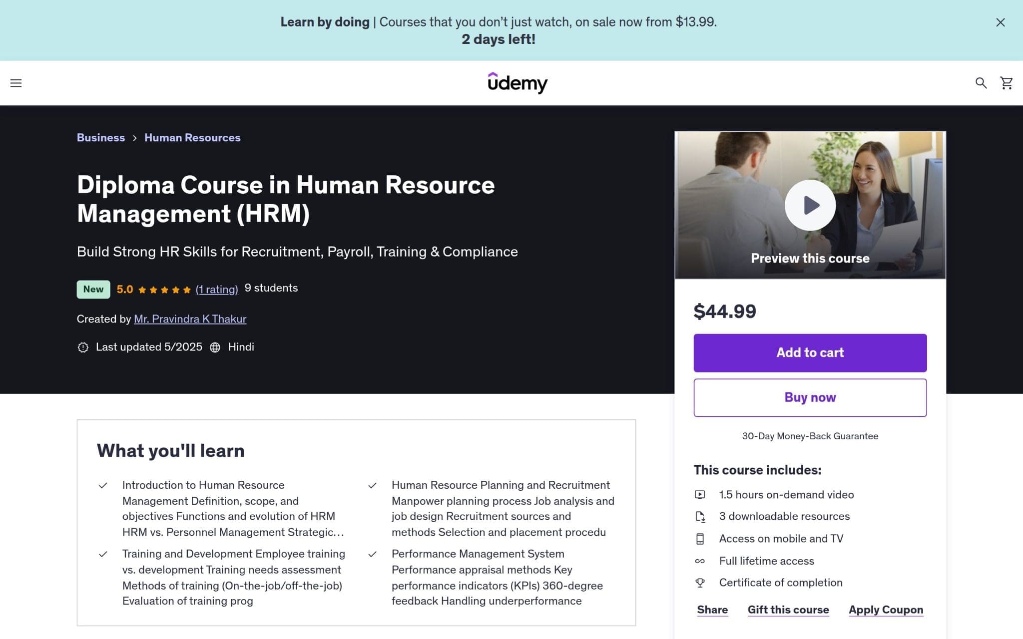 Diploma Course in Human Resource Management (HRM) - Udemy
