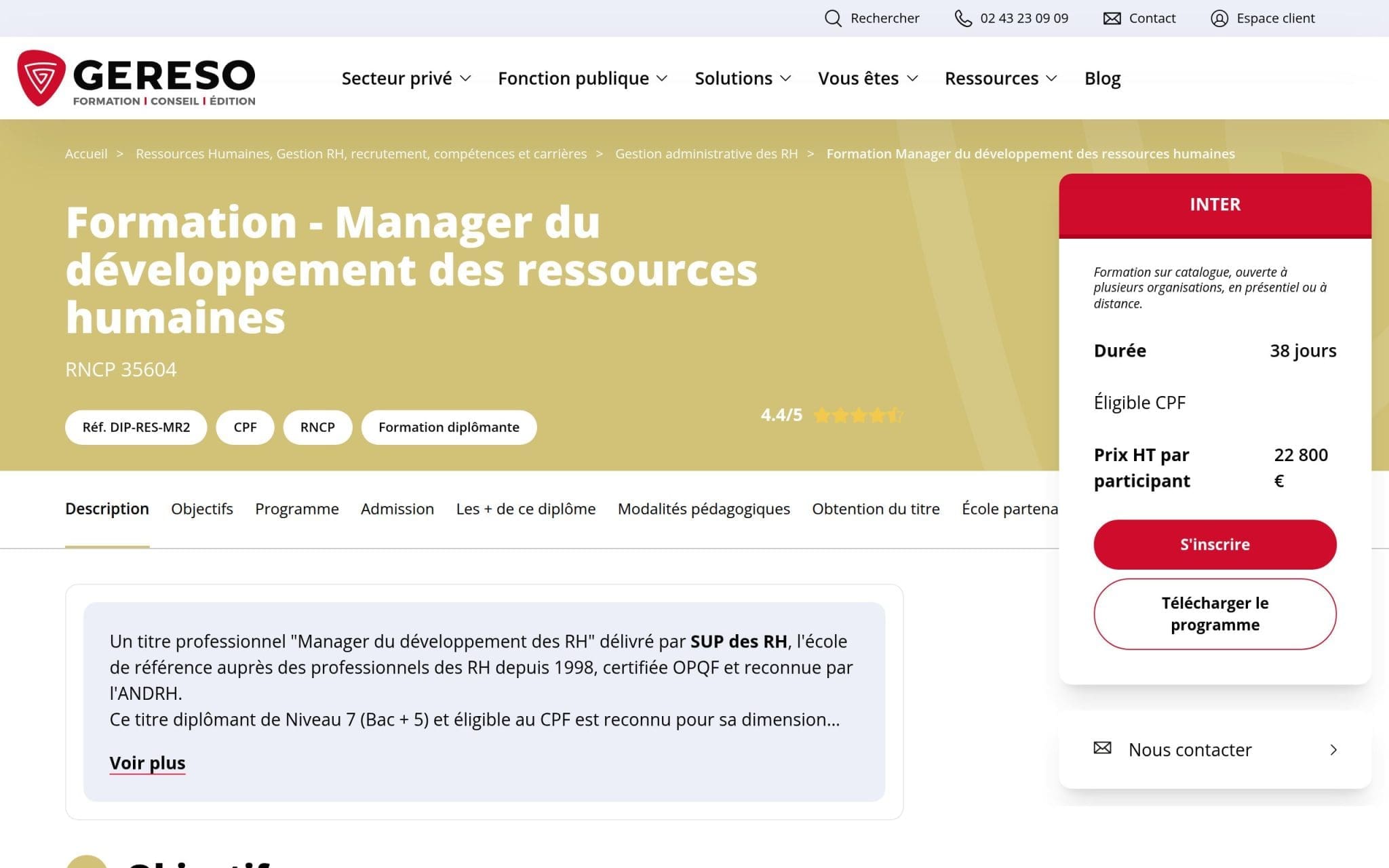 Formation - Manager du développement des ressources humaines - Gereso
