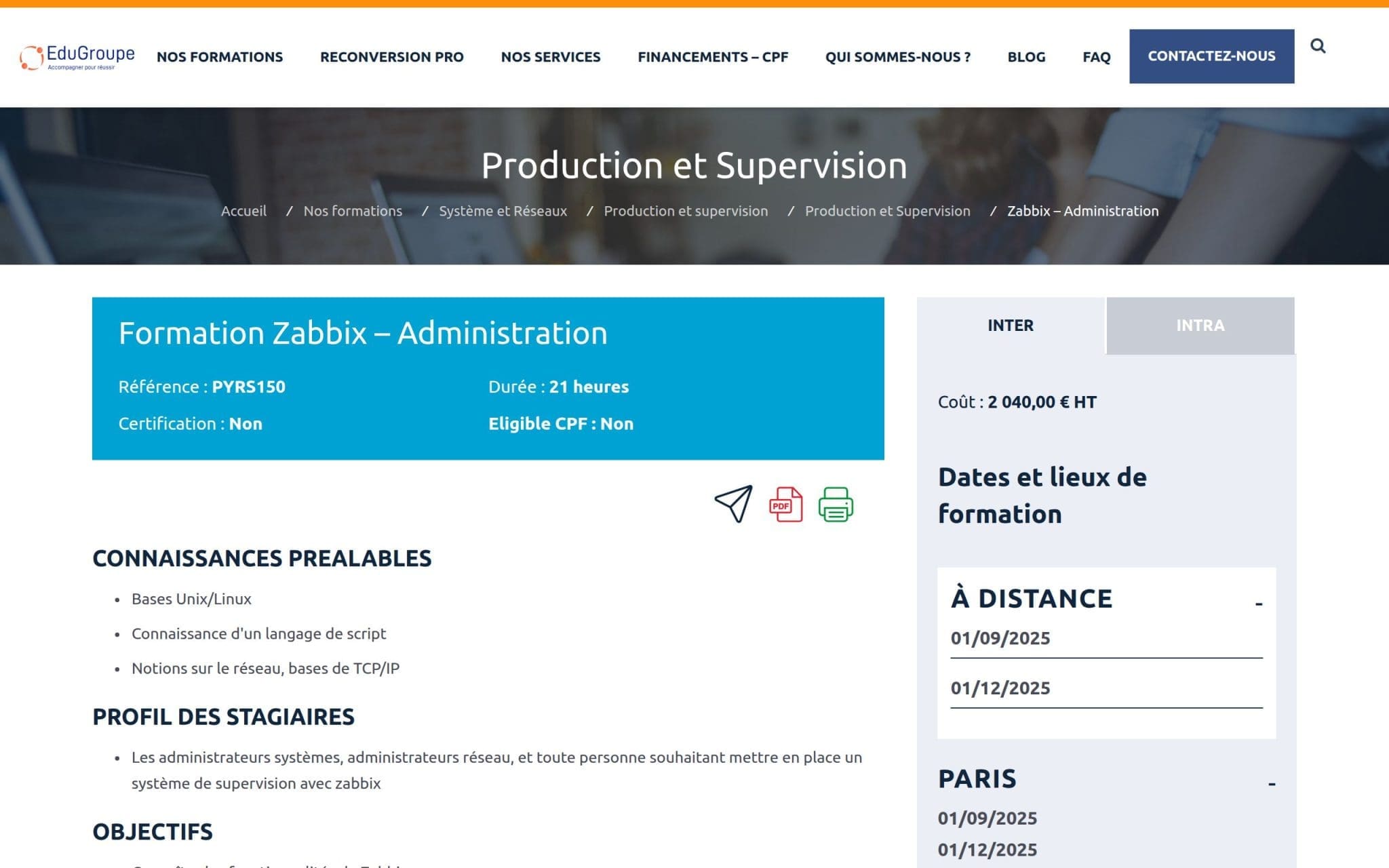Formation Zabbix â Administration - EduGroupe