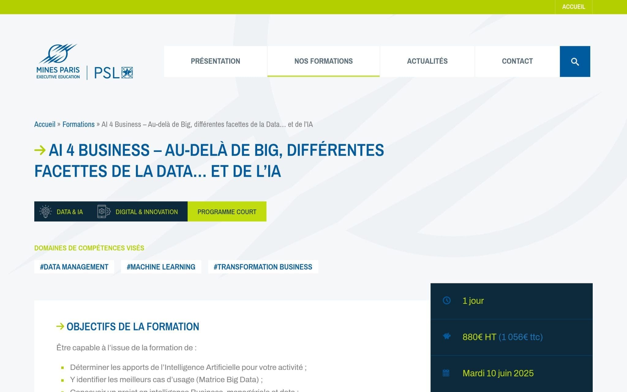 Formation Artifical Intelligence for Business - MINES PSL