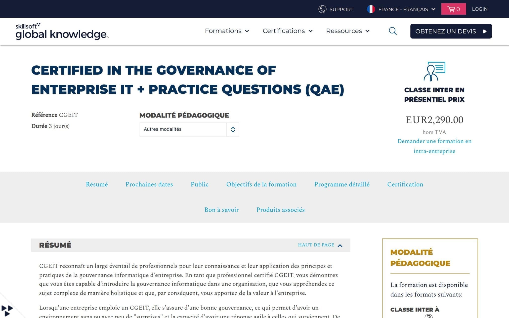 Certified in the Governance of Enterprise IT + Practice questions (QAE) - Skillsoft Global Knowledge