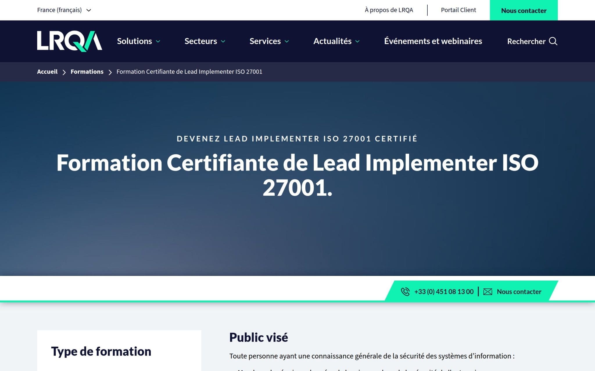 Formation Certifiante de Lead Implementer ISO 27001 - LRQA