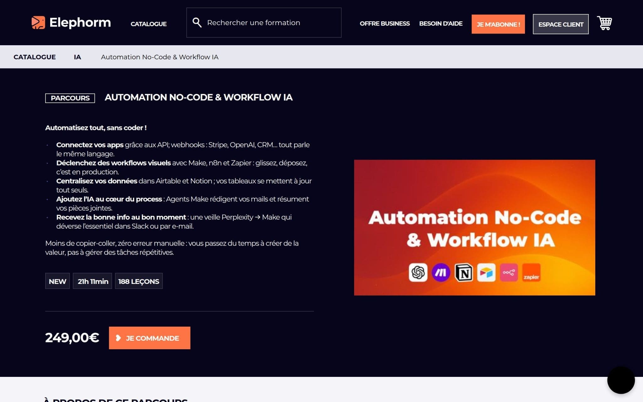 Automation No-Code & Workflow IA - Elephorm