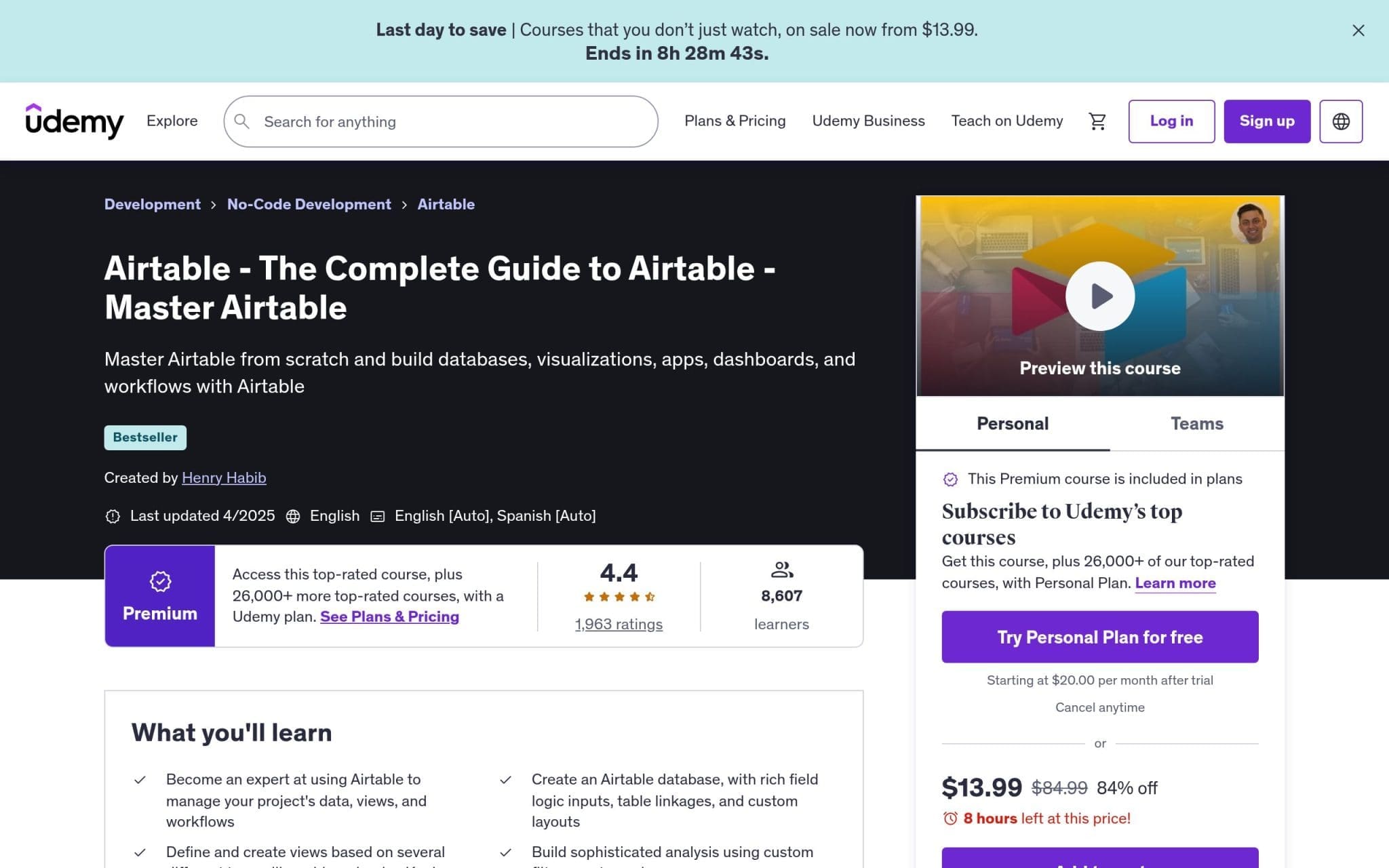 Airtable - The Complete Guide to Airtable - Master Airtable - Udemy