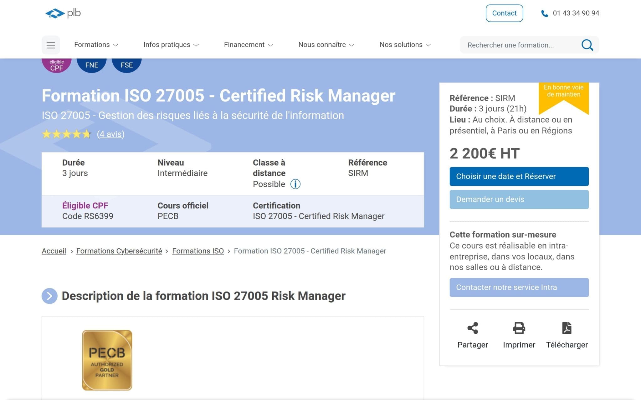 Formation ISO 27005 - Certified Risk Manager - Plb Consultant