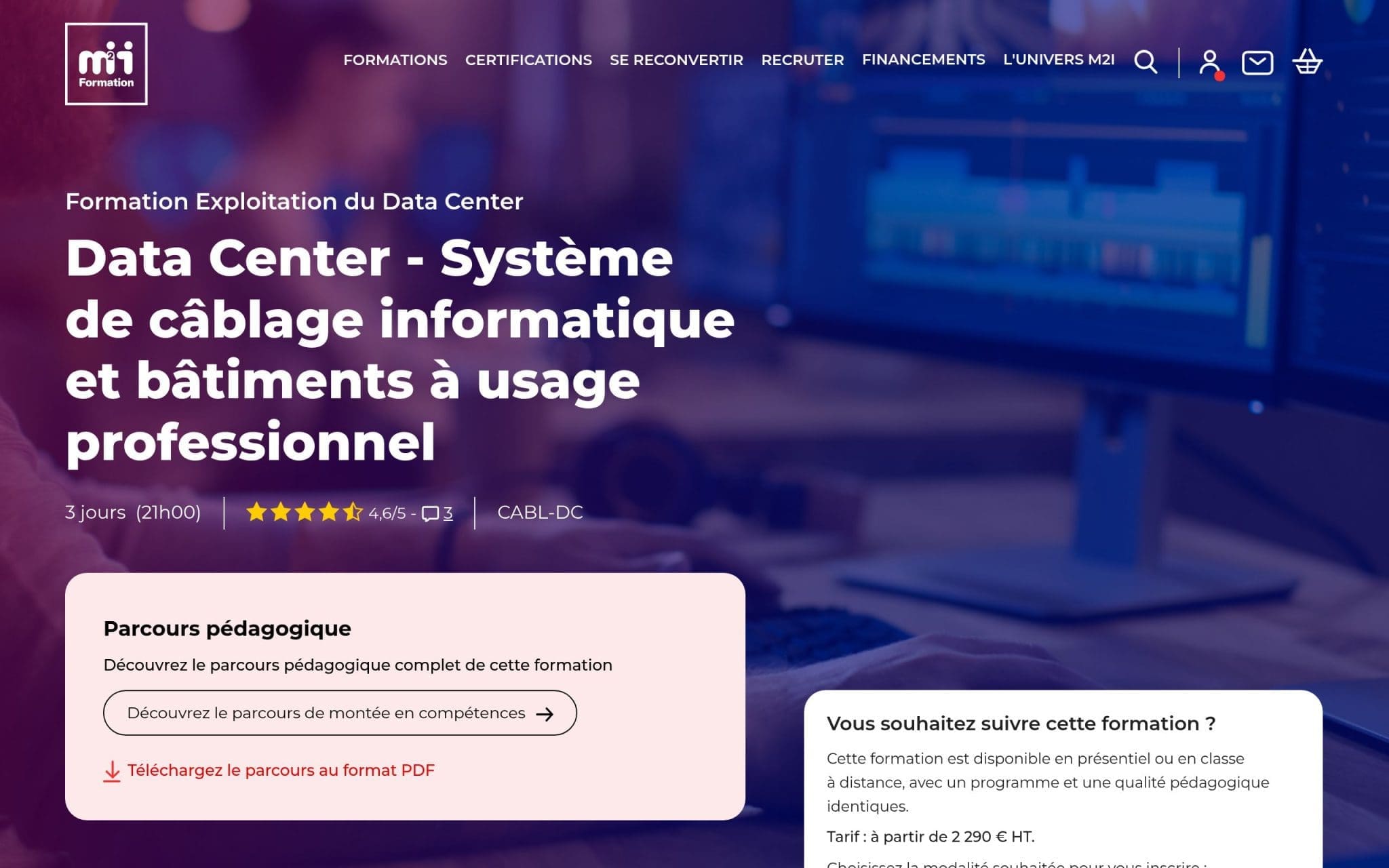 Data Center - SystĂšme de cĂąblage informatique et bĂątiments Ă usage professionnel - M2i
