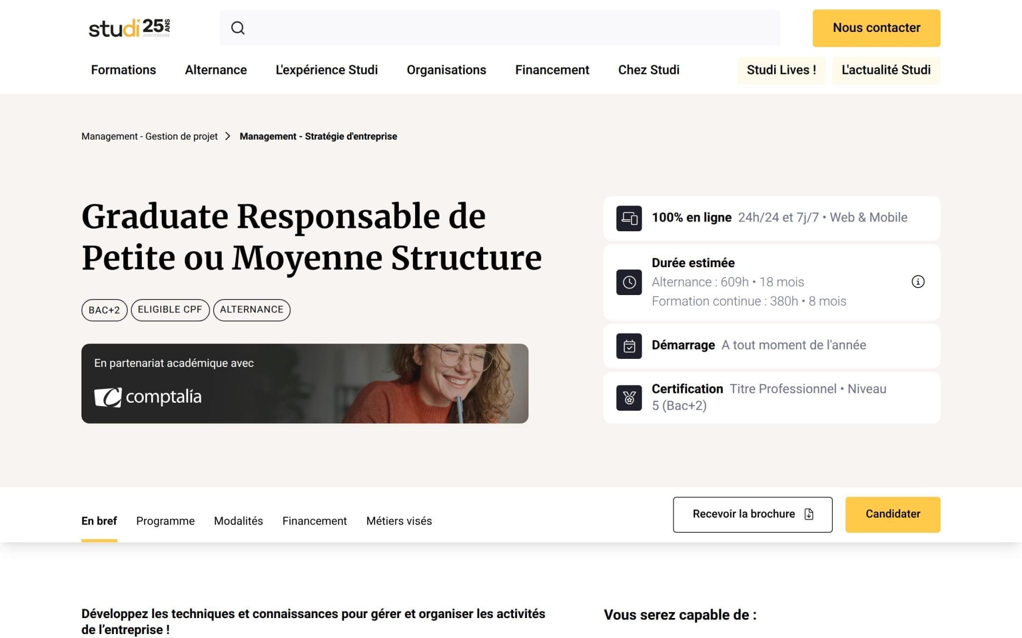 Graduate Responsable de Petite ou Moyenne Structure - Studi