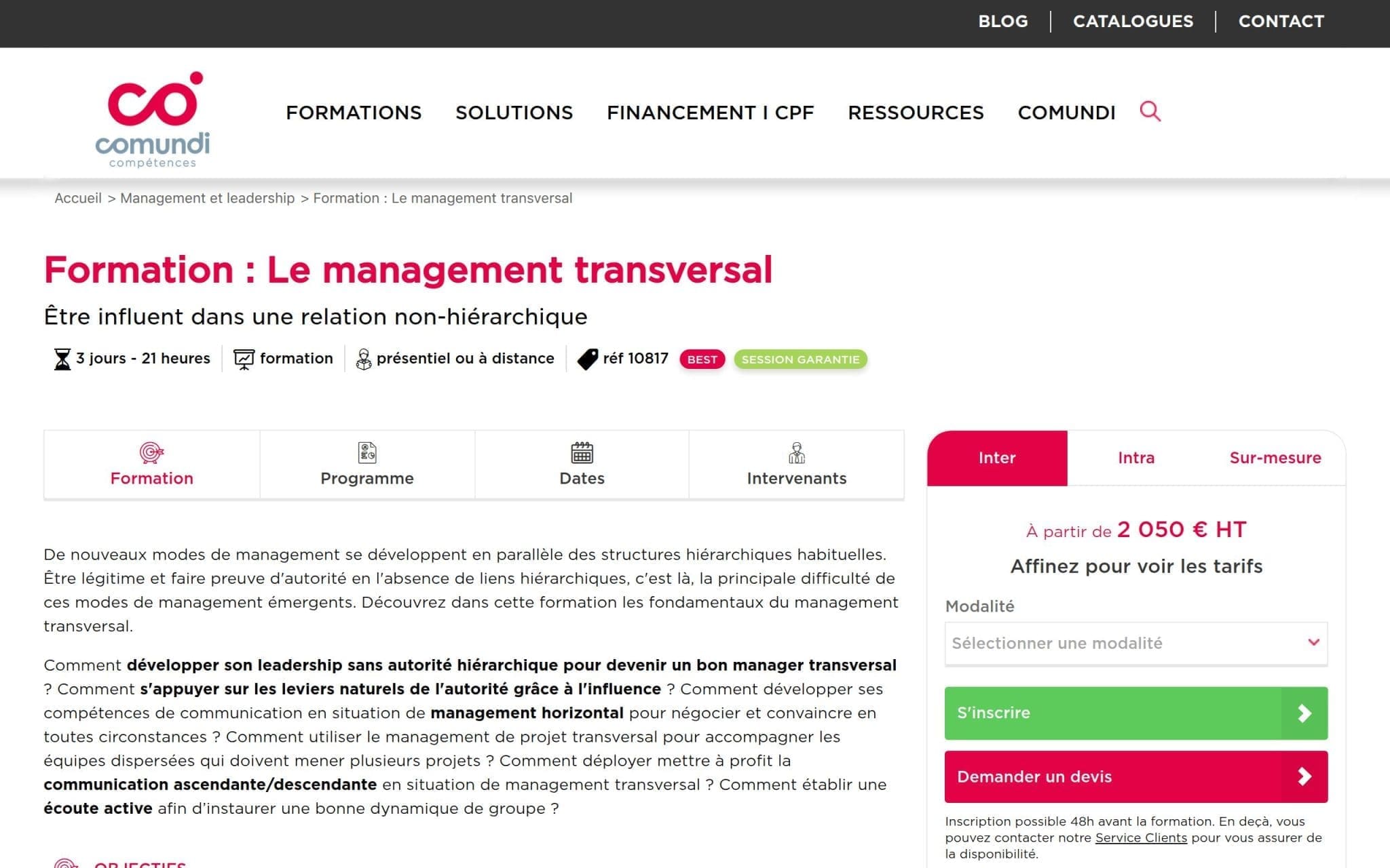 Formation : Le management transversal - Comundi