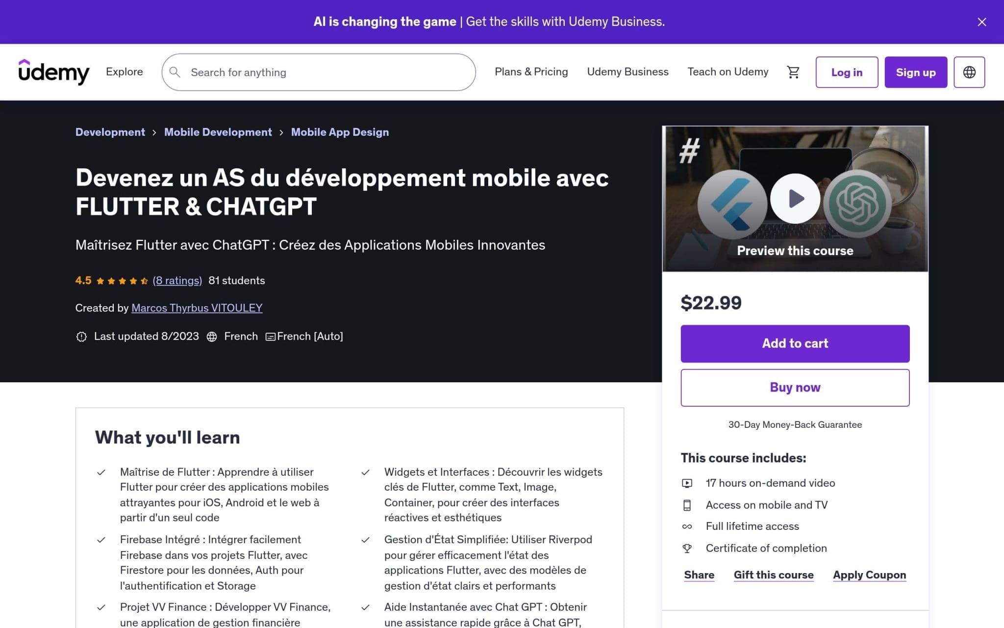 Devenez un AS du développement mobile avec FLUTTER & CHATGPT - Udemy